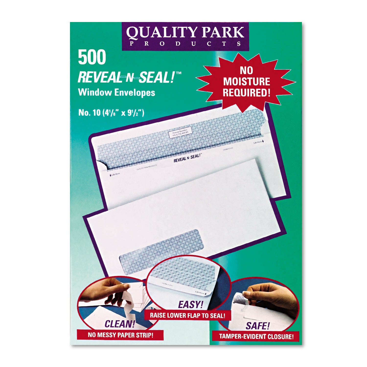 Quality Park™ Reveal-N-Seal Security-Tint Envelope, Address Window, #10, Commercial Flap, Self-Adhesive Closure, 4.13 x 9.5, White, 500/Box