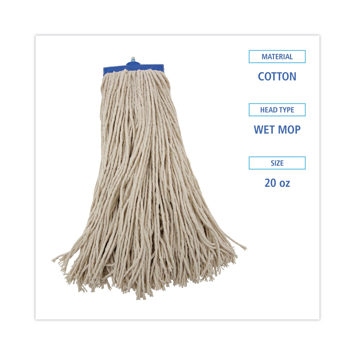 Boardwalk® Mop Head, Economical Lie-Flat Head, Cotton Fiber, 20 oz, White, 12/Carton