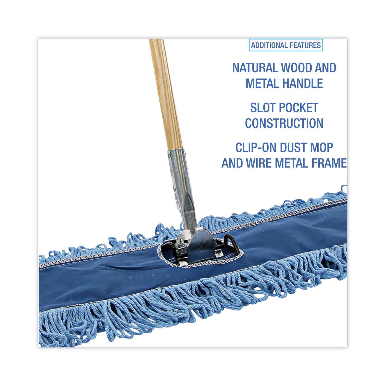 Dry Mopping Kit, 36 x 5 Blue Blended Synthetic Head, 60" Natural Wood/Metal Handle Flipcost Flipcost