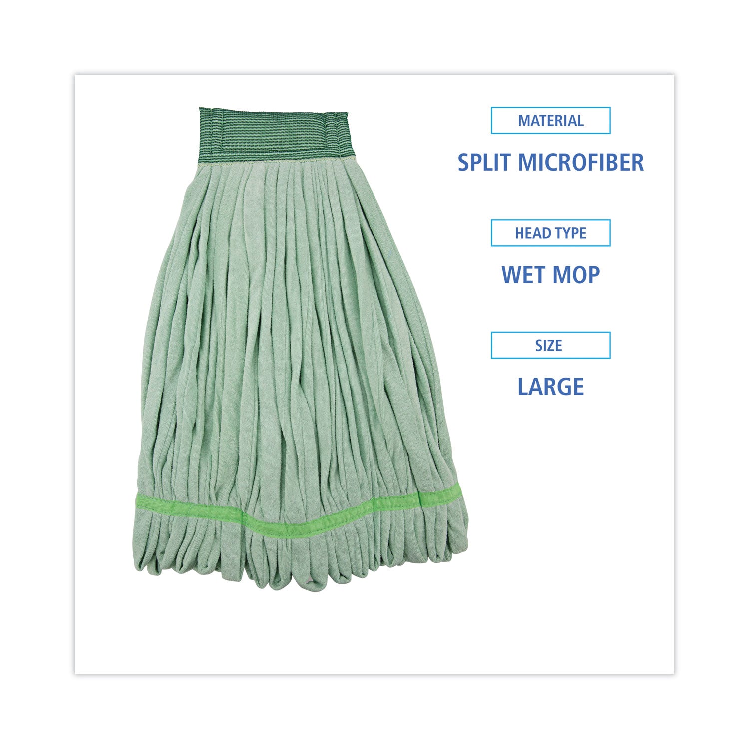 Boardwalk® Microfiber Looped-End Wet Mop Head, Large, Green, 12/Carton