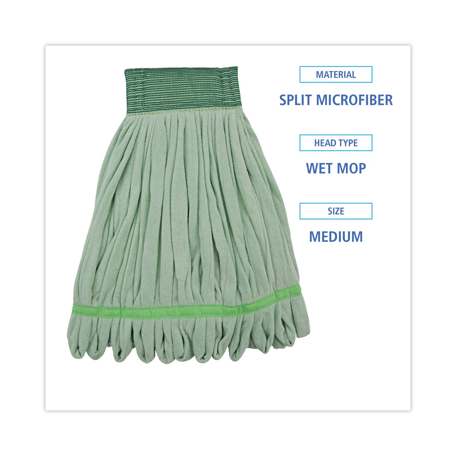 Boardwalk® Microfiber Looped-End Wet Mop Heads, Medium, Green, 12/Carton