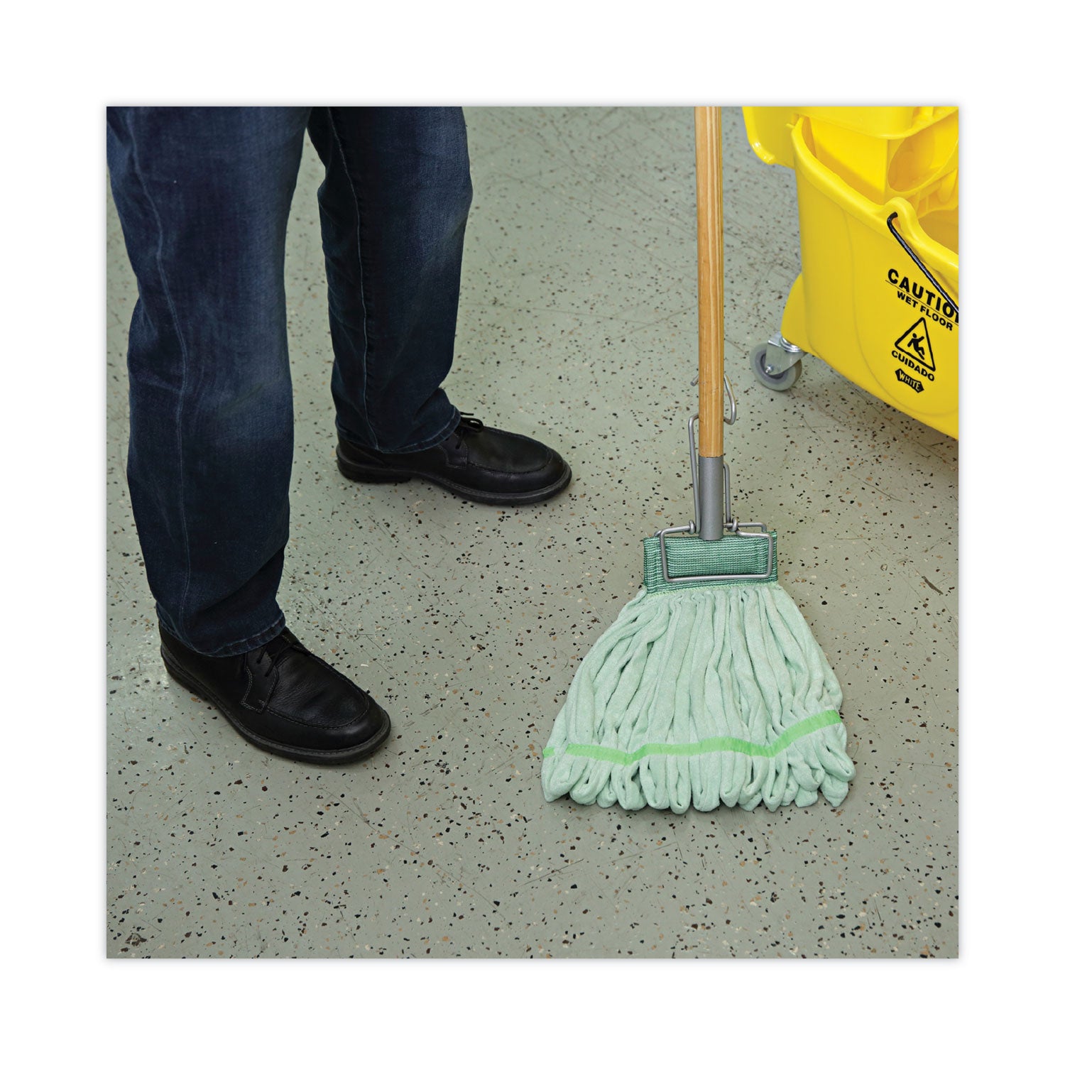 Boardwalk® Microfiber Looped-End Wet Mop Heads, Medium, Green, 12/Carton