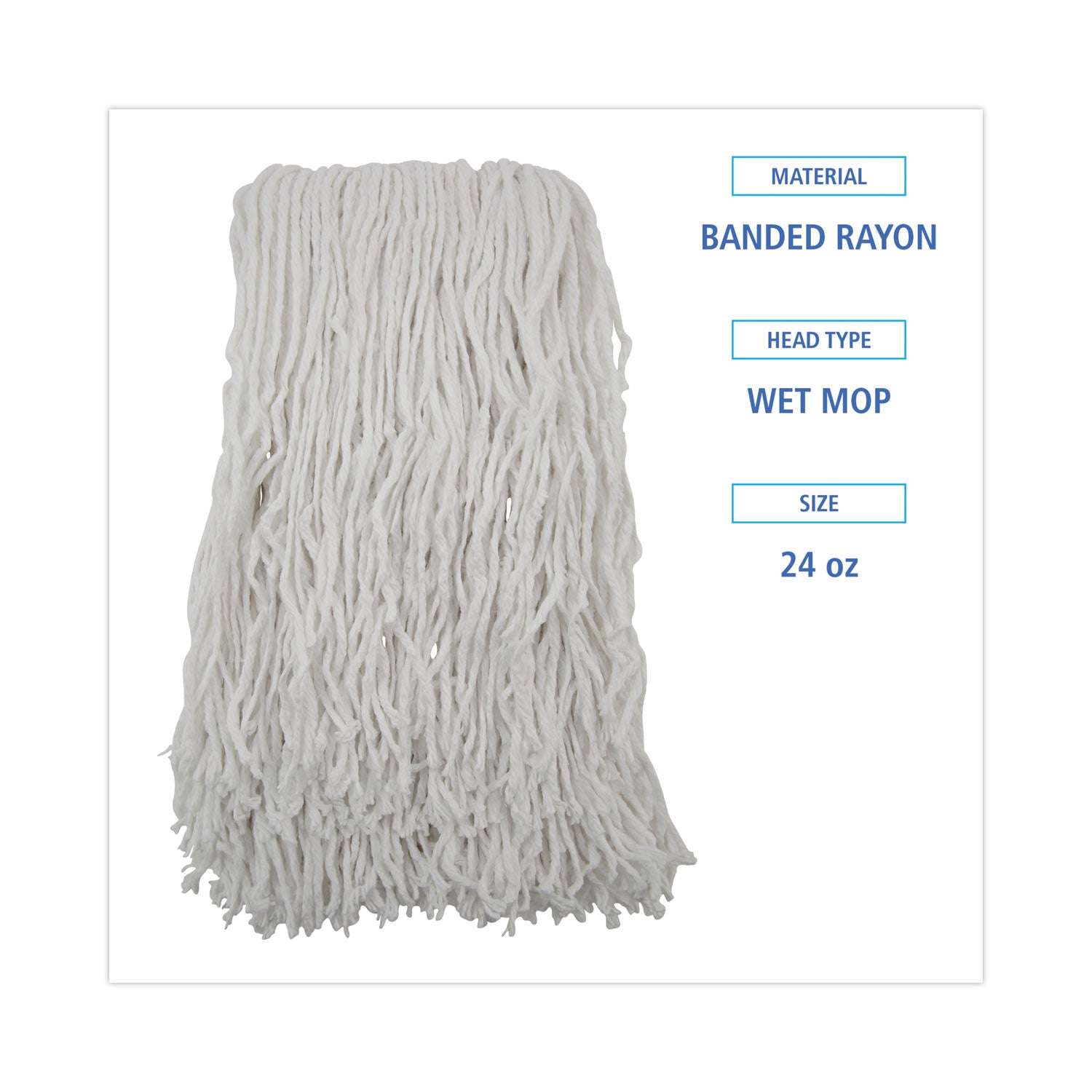 Boardwalk® Banded Rayon Cut-End Mop Heads, #24, White, 1.25" Headband, 12/Carton