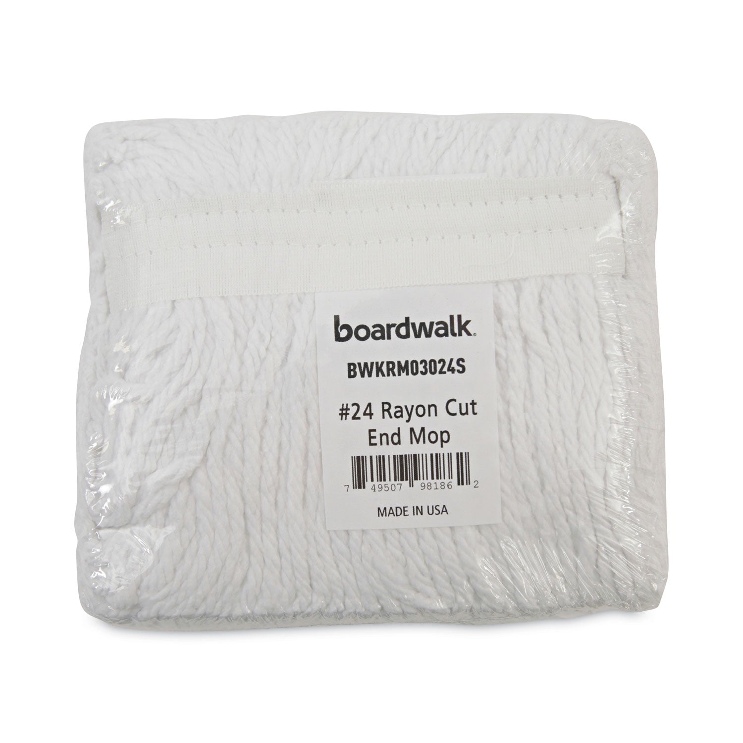 Boardwalk® Banded Rayon Cut-End Mop Heads, #24, White, 1.25" Headband, 12/Carton