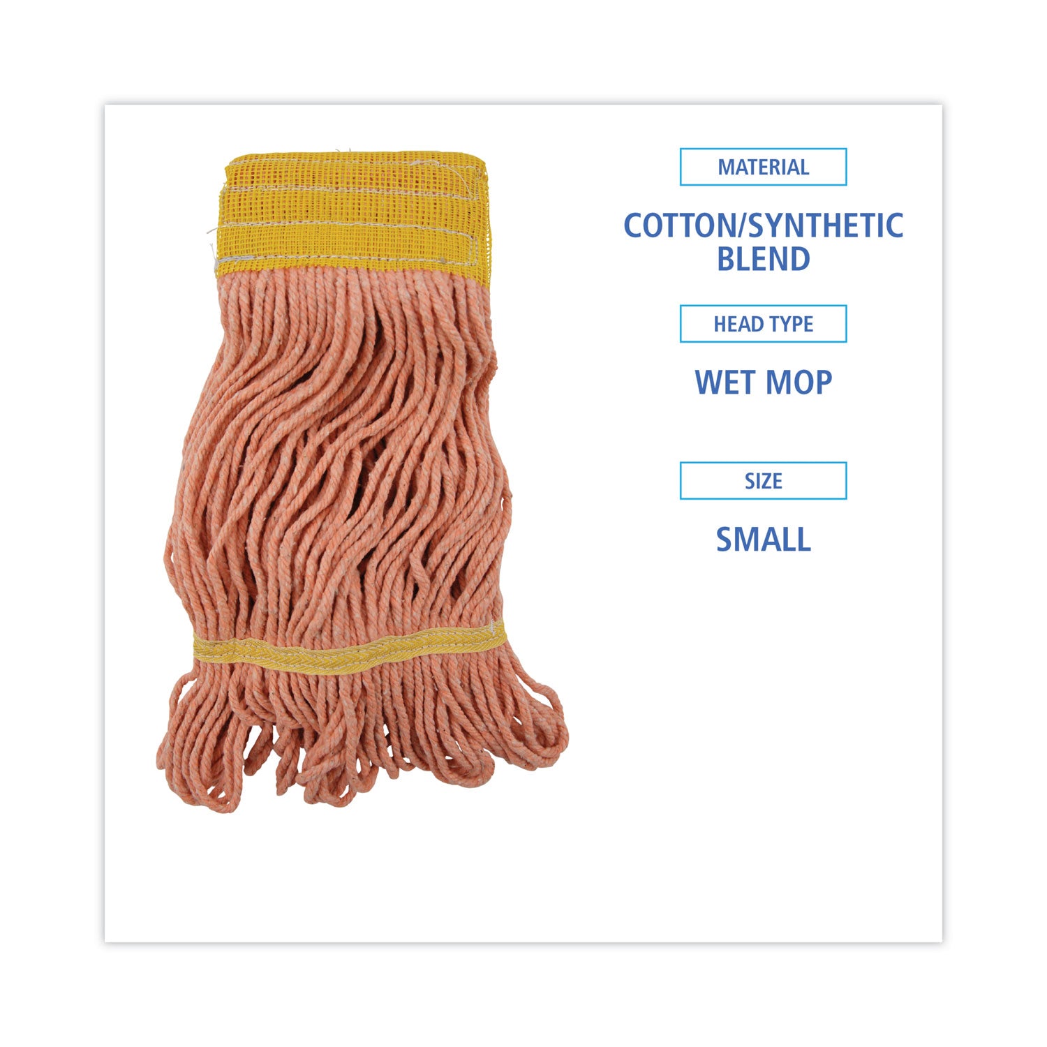 Boardwalk® Super Loop Wet Mop Head, Cotton/Synthetic Fiber, 5" Headband, Small Size, Orange, 12/Carton