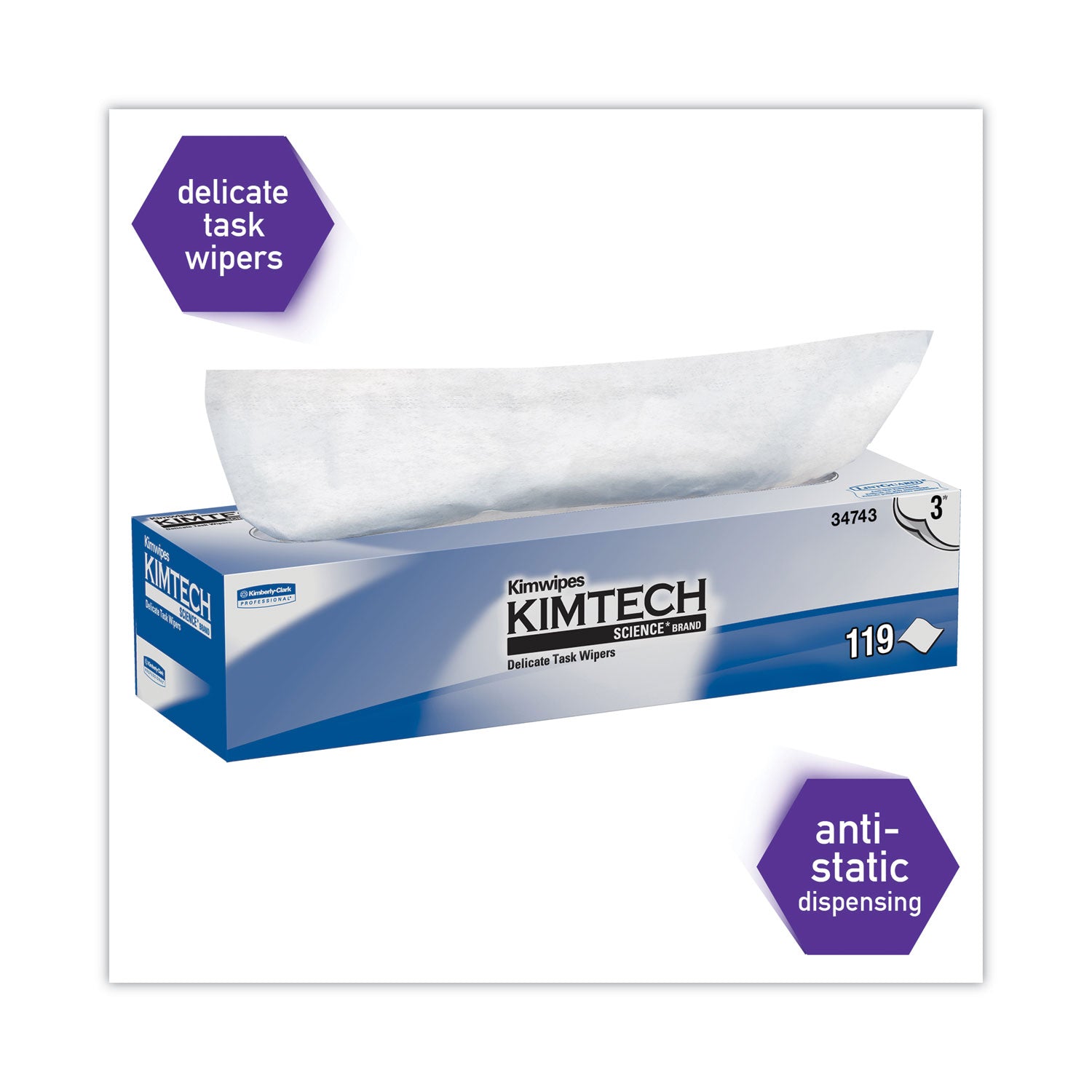 Kimtech™ Kimwipes Delicate Task Wipers, 3-Ply, 11.8 x 11.8, Unscented, White, 100/Box, 15 Boxes/Carton