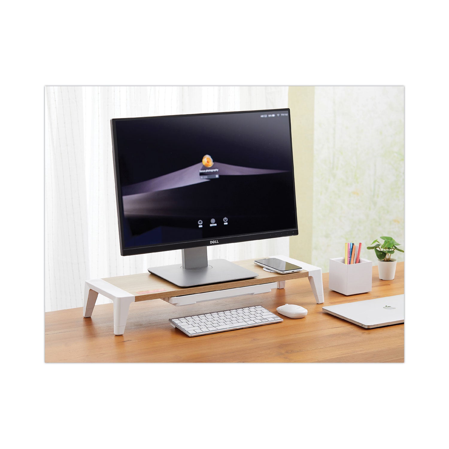 Bostitch® Wooden Monitor Stand with Wireless Charging Pad, 9.8" x 26.77" x 4.13", White