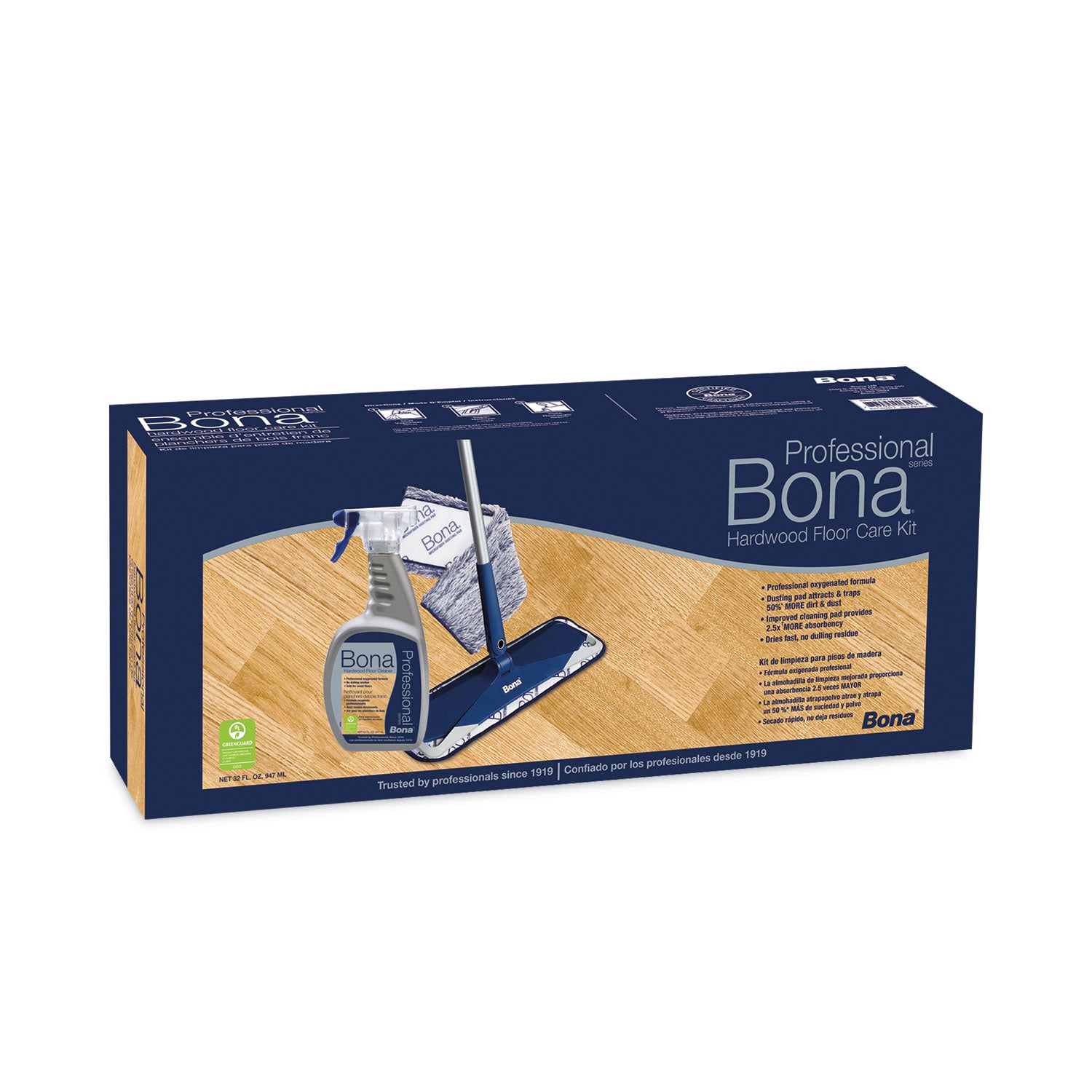 Bona® Hardwood Floor Care Kit, 15" Wide Microfiber Head, 52" Blue Steel Handle