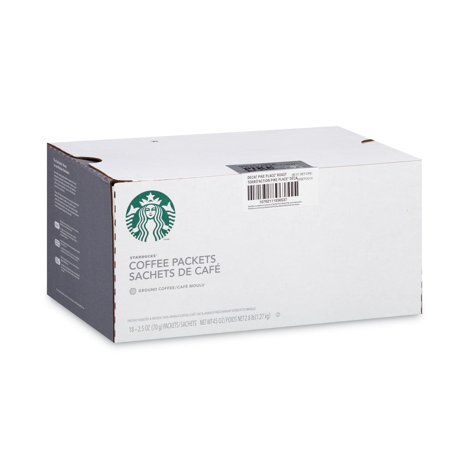 Starbucks® Coffee, Pike Place Decaf, 2 1/2 oz Packet, 18/Box