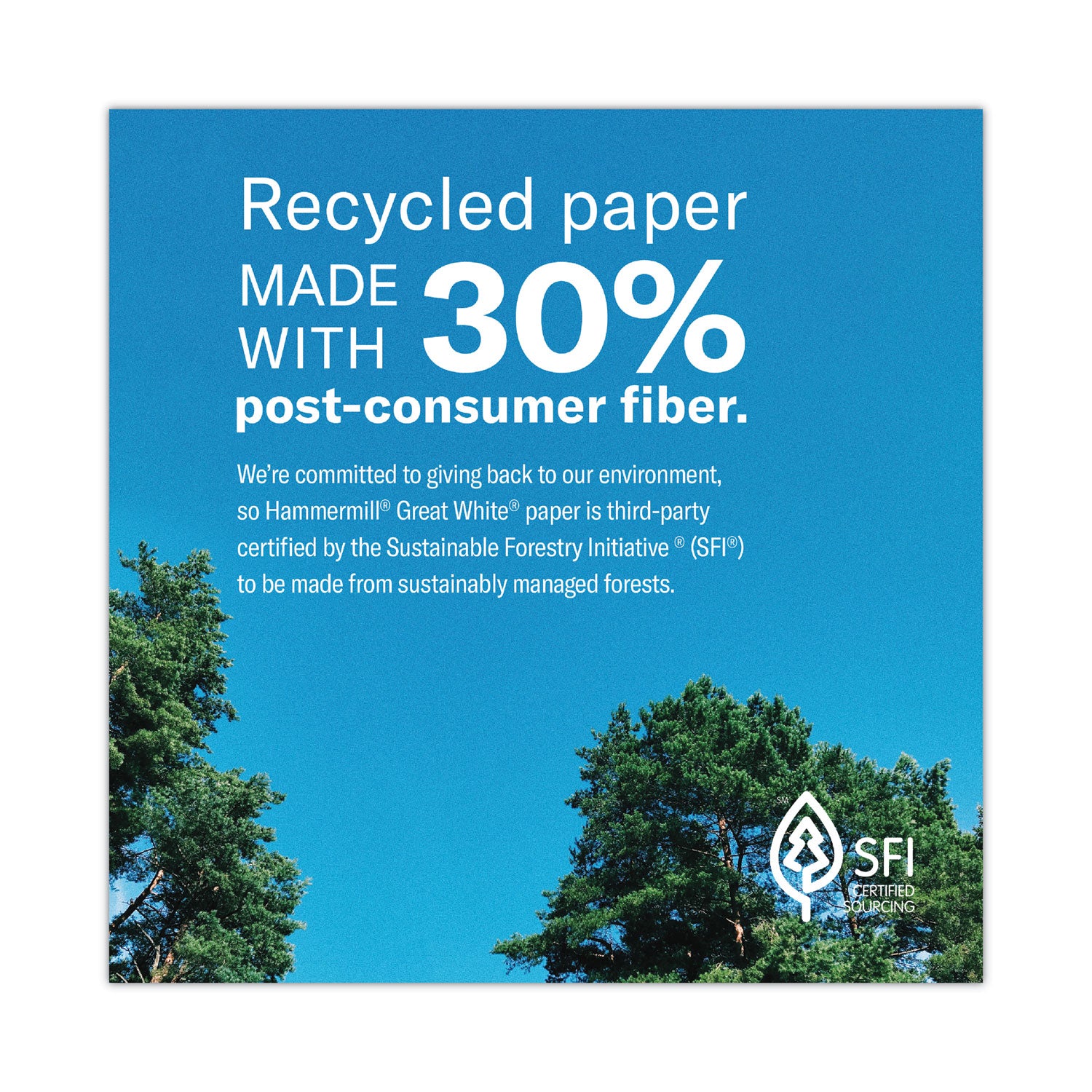 Hammermill® Great White 30 Recycled Print Paper, 92 Bright, 20 lb Bond Weight, 8.5 x 14, White, 500/Ream