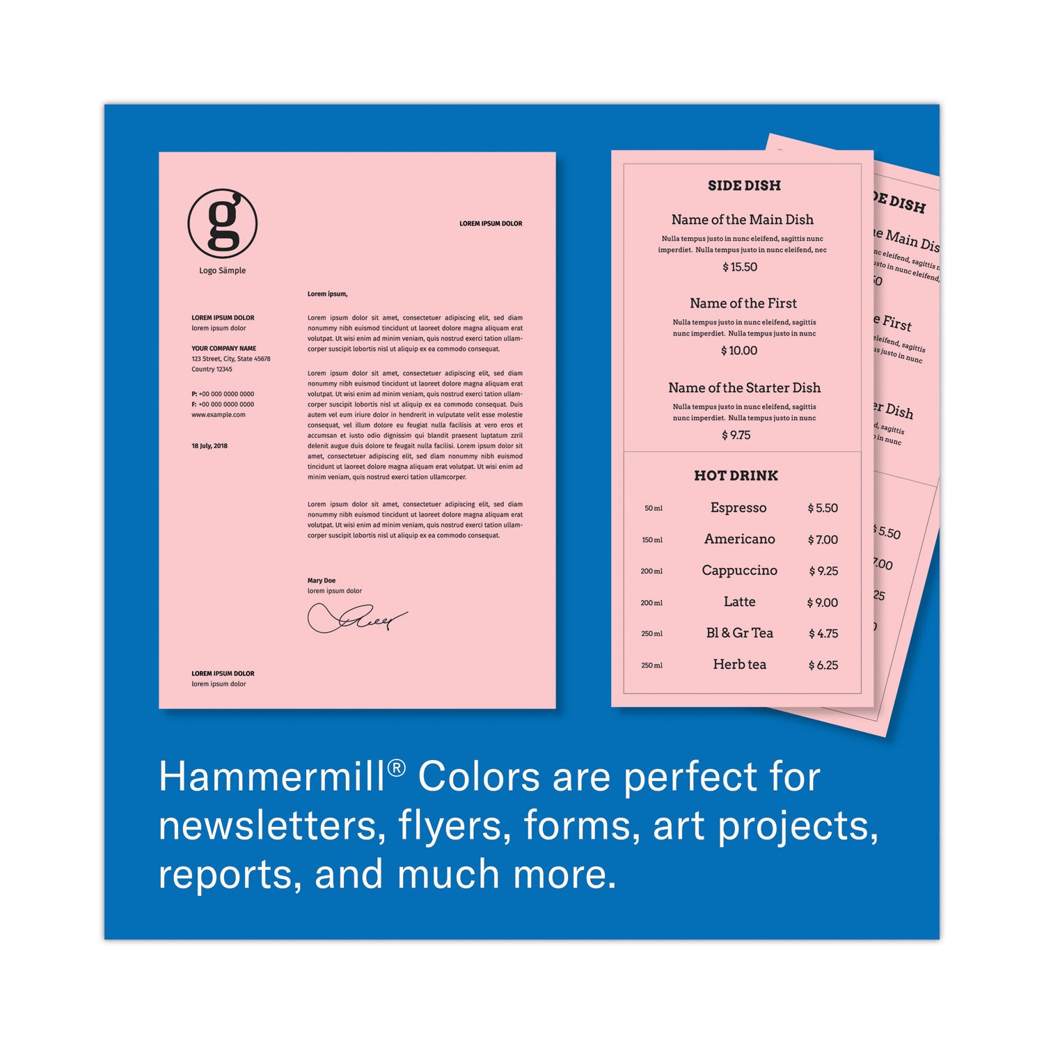 Hammermill® Colors Print Paper, 20 lb Bond Weight, 8.5 x 11, Pink, 500 Sheets/Ream, 10 Reams/Carton