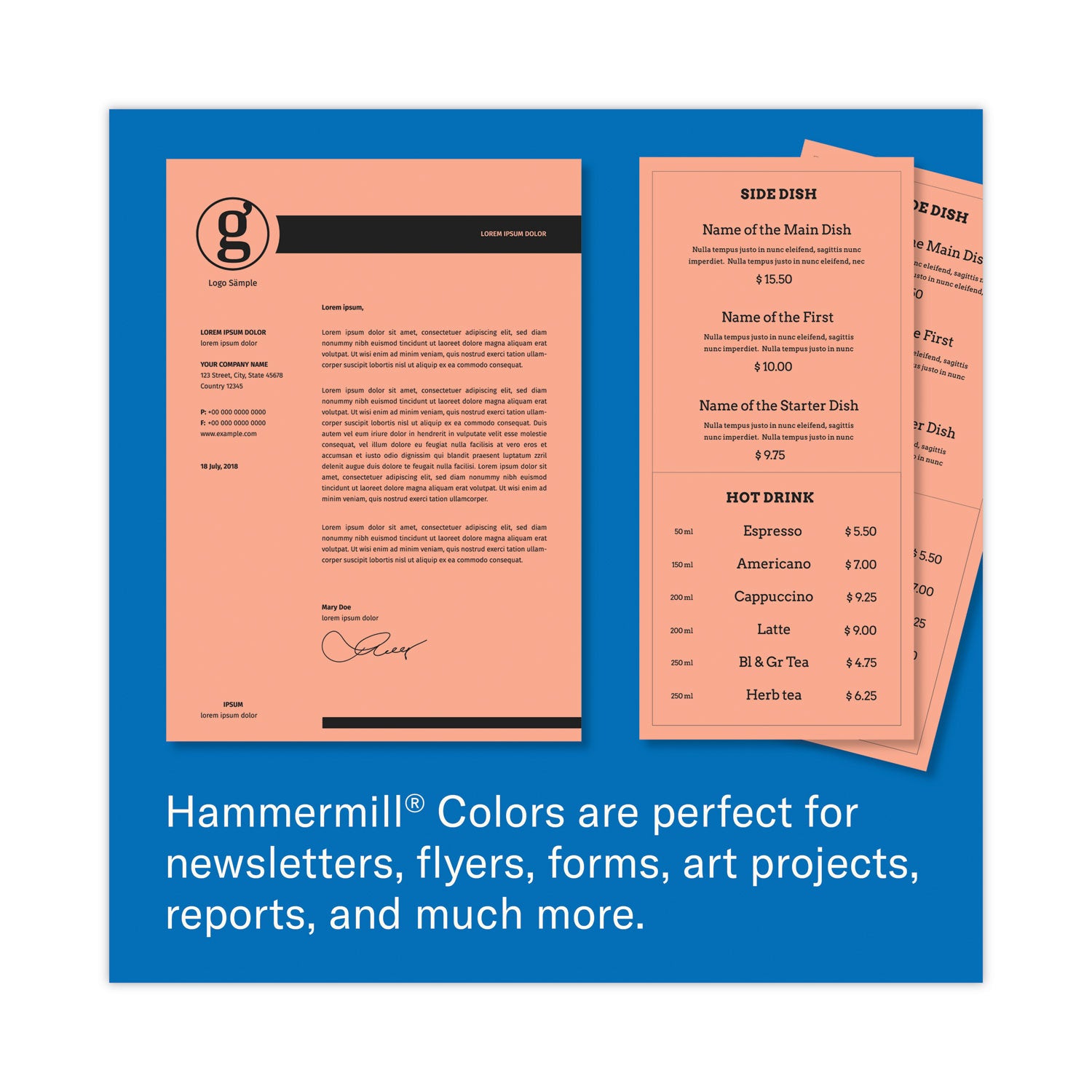 Hammermill® Colors Print Paper, 20 lb Bond Weight, 8.5 x 11, Salmon, 500 Sheets/Ream, 10 Reams/Carton