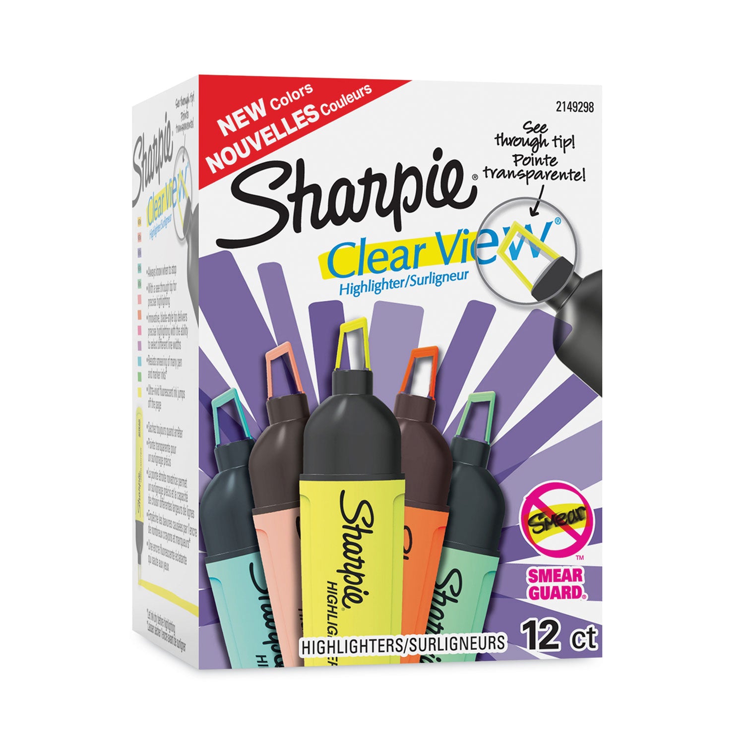 Clearview Tank-Style Highlighter, Assorted Ink Colors, Chisel Tip, Assorted Barrel Colors, 12/Pack