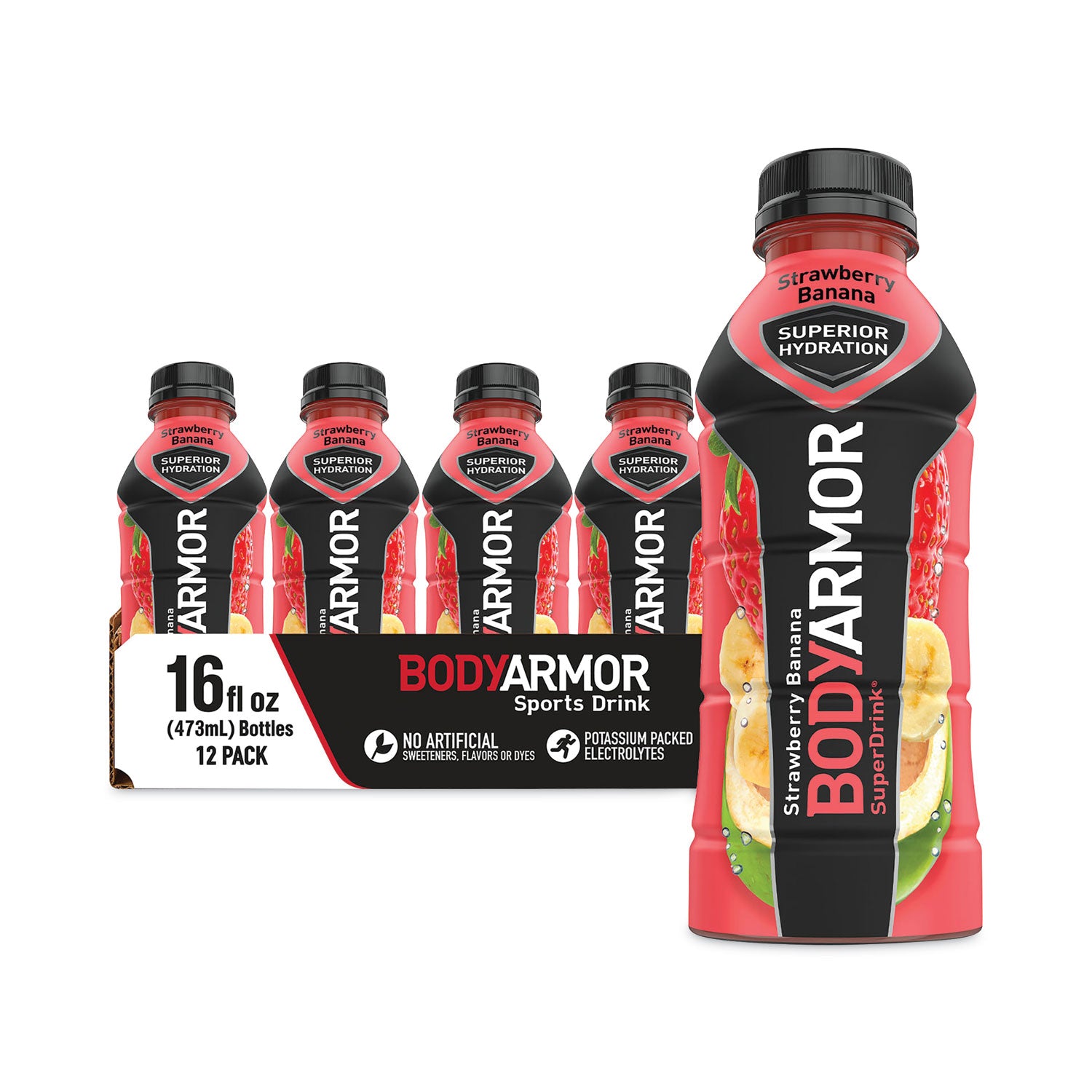 BodyArmor SuperDrink Sports Drink, Strawberry Banana, 16 oz Bottle, 12/Pack