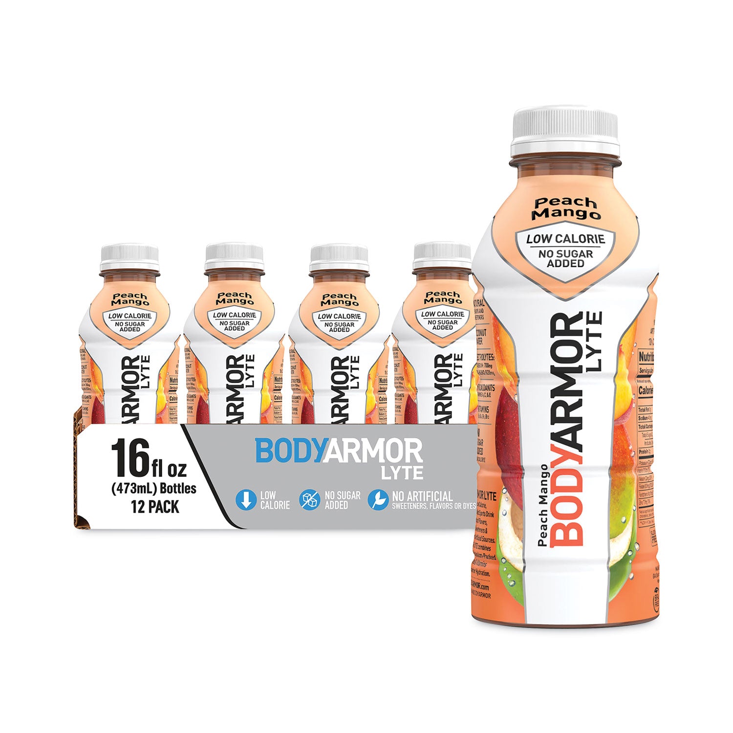 BodyArmor LYTE Sports Drink, Peach Mango, 16 oz Bottle, 12/Pack