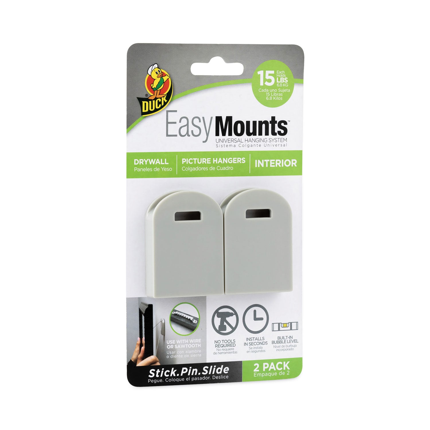 Duck EasyMounts Small Picture Hanger, Gray, 15 lb Capacity, 2 Hangers