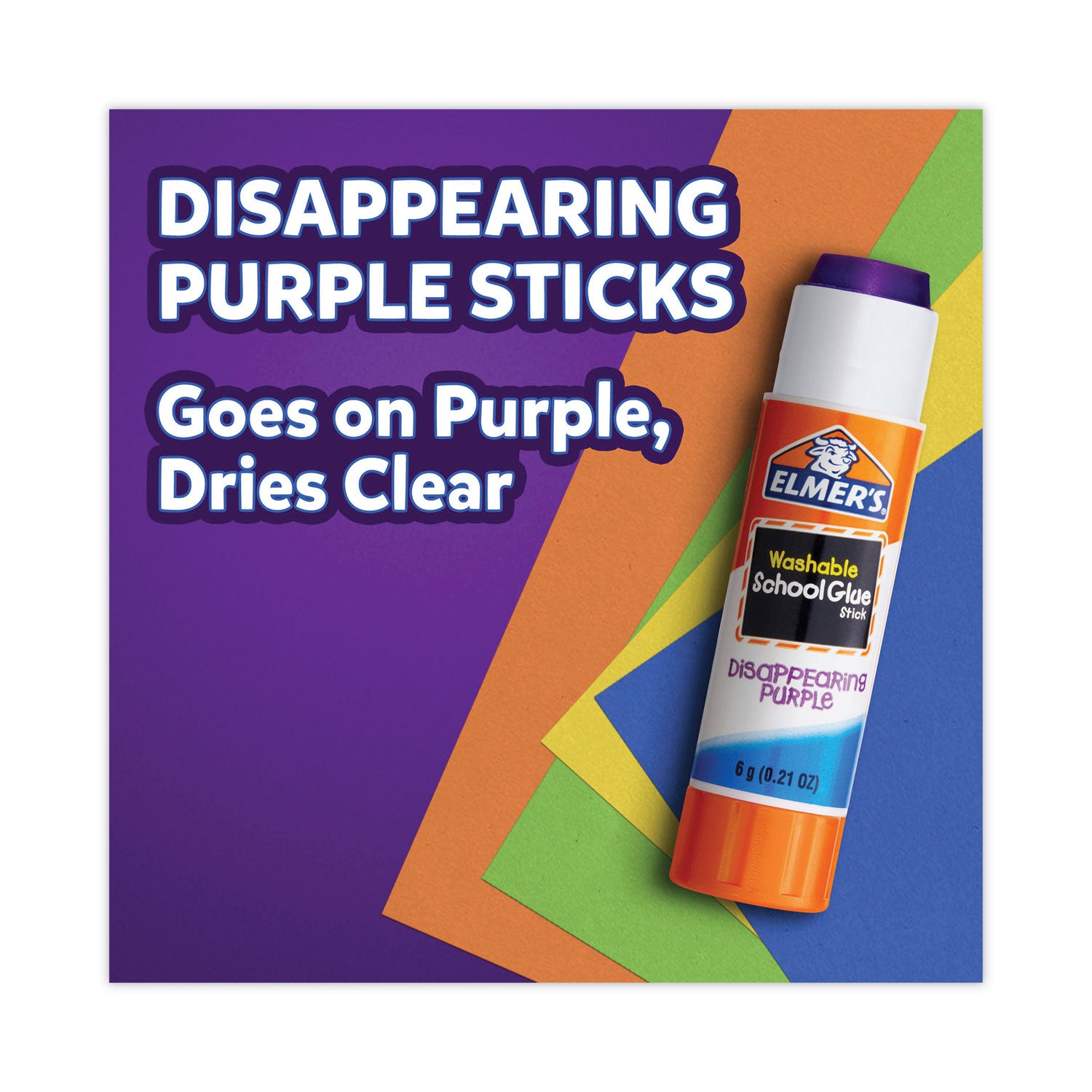 Elmer's® Disappearing Purple School Glue Stick, 0.21 oz, Dries Clear, 12/Pack