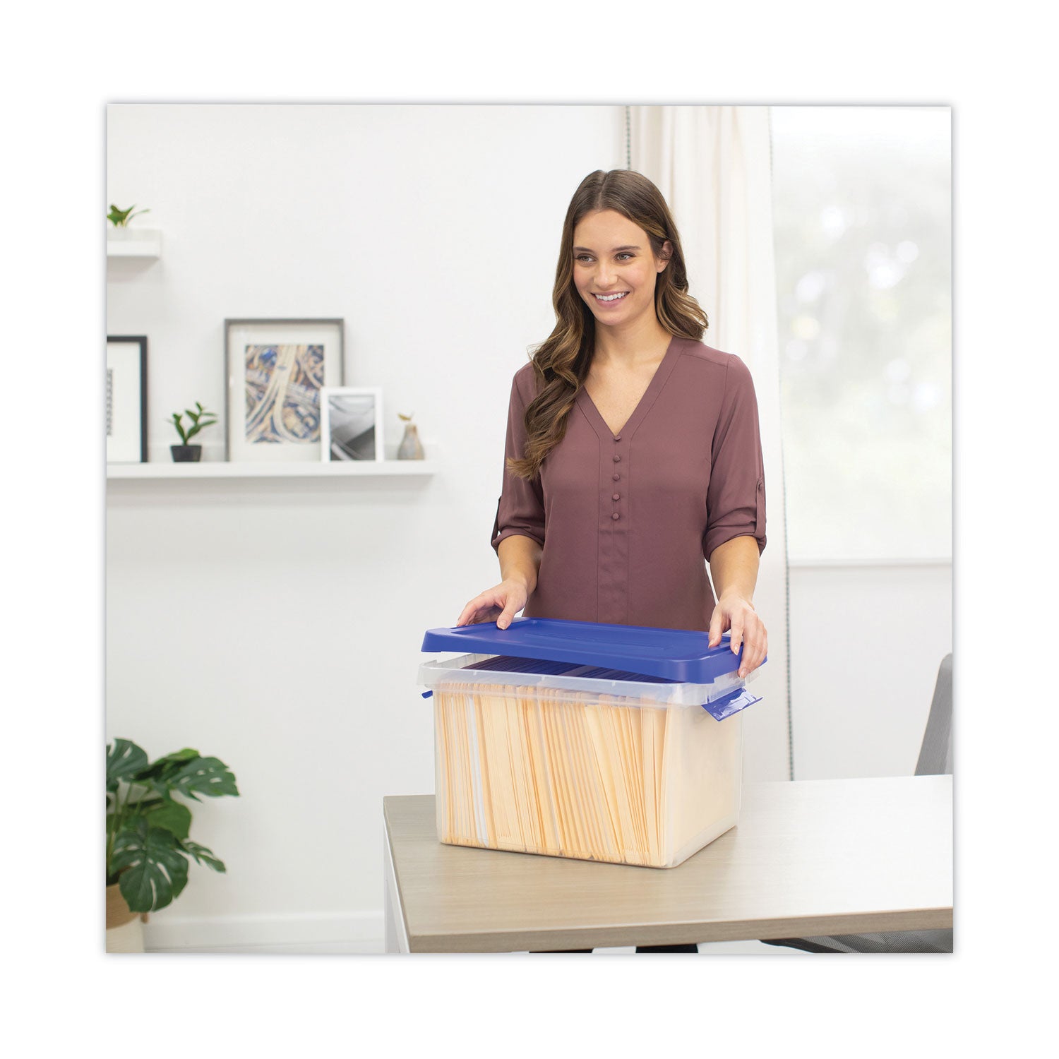 Bankers Box® Latch Lid Storage Bin, 22.38" x 14.19" x 10.63", Clear/Blue