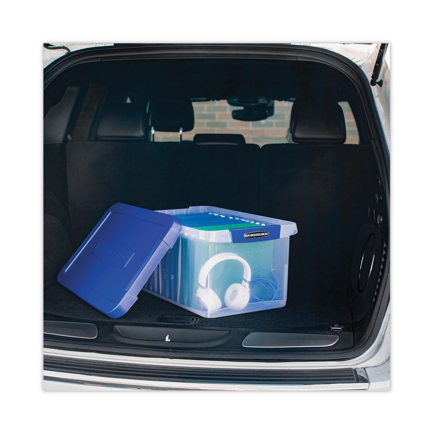 Bankers Box® Latch Lid Storage Bin, 22.38" x 14.19" x 10.63", Clear/Blue