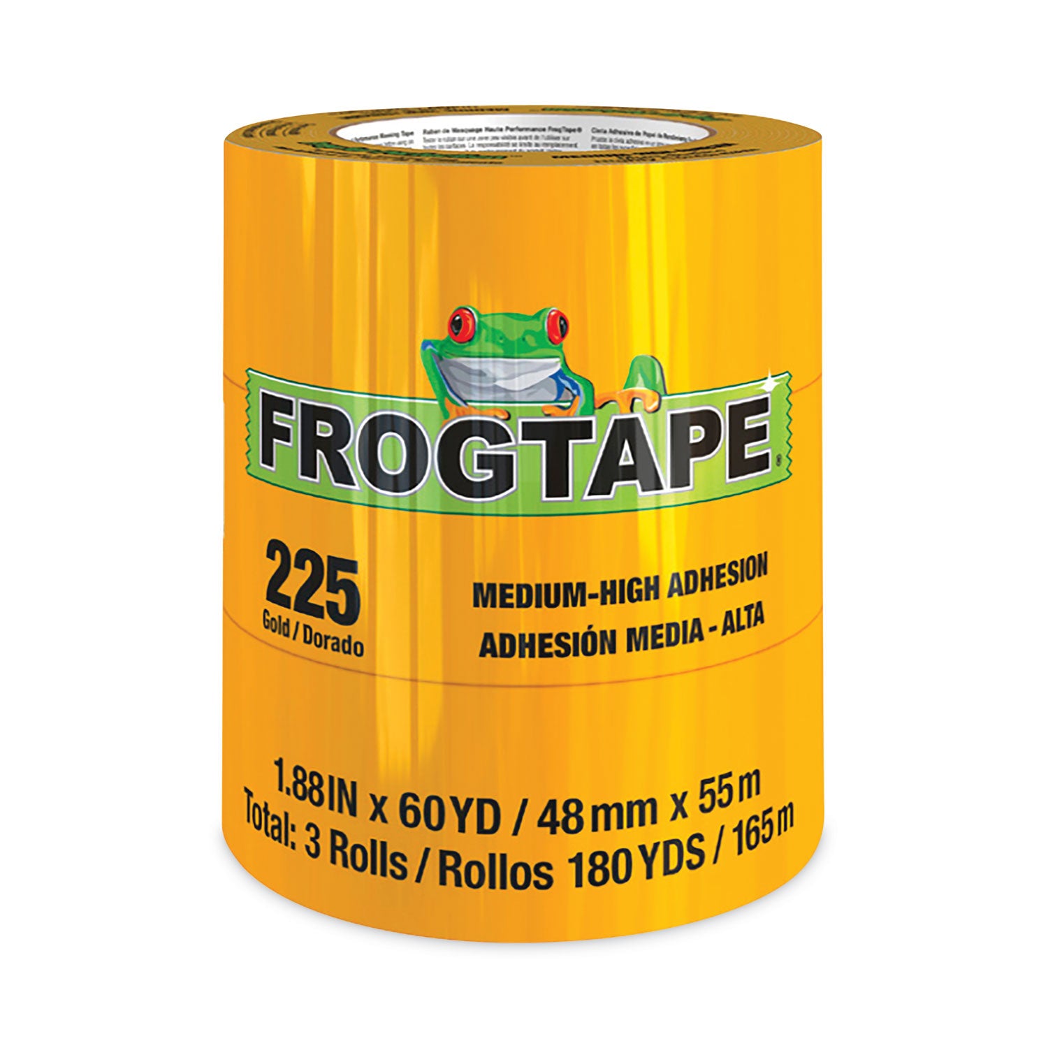 FROGTAPE Performance Grade Masking Tape, 3" Core, 1.88" x 60 yds, Gold, 3/Pack, 8 Packs/Carton