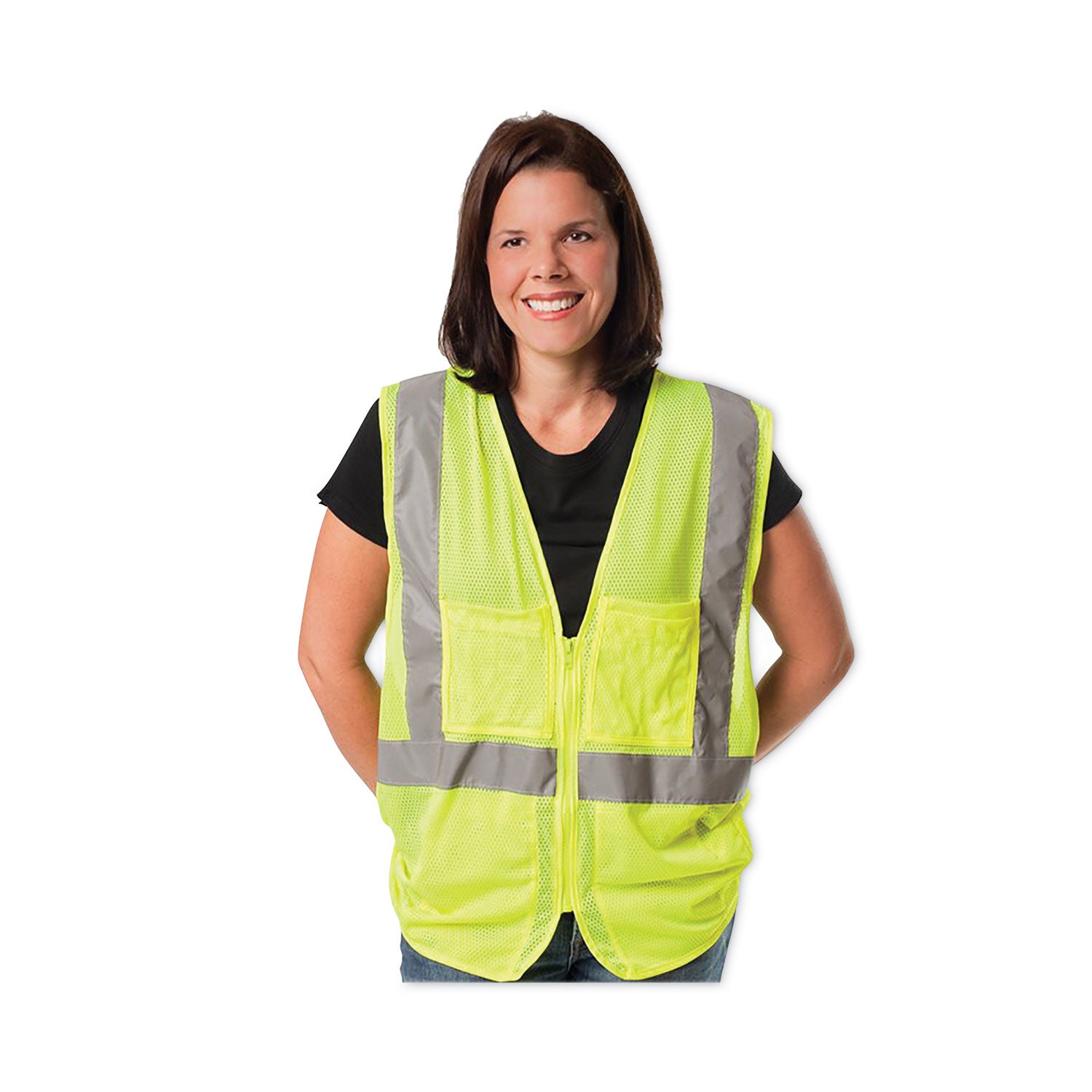 Zipper Safety Vest, 2X-Large, Hi-Viz Lime Yellow PIP Flipcost