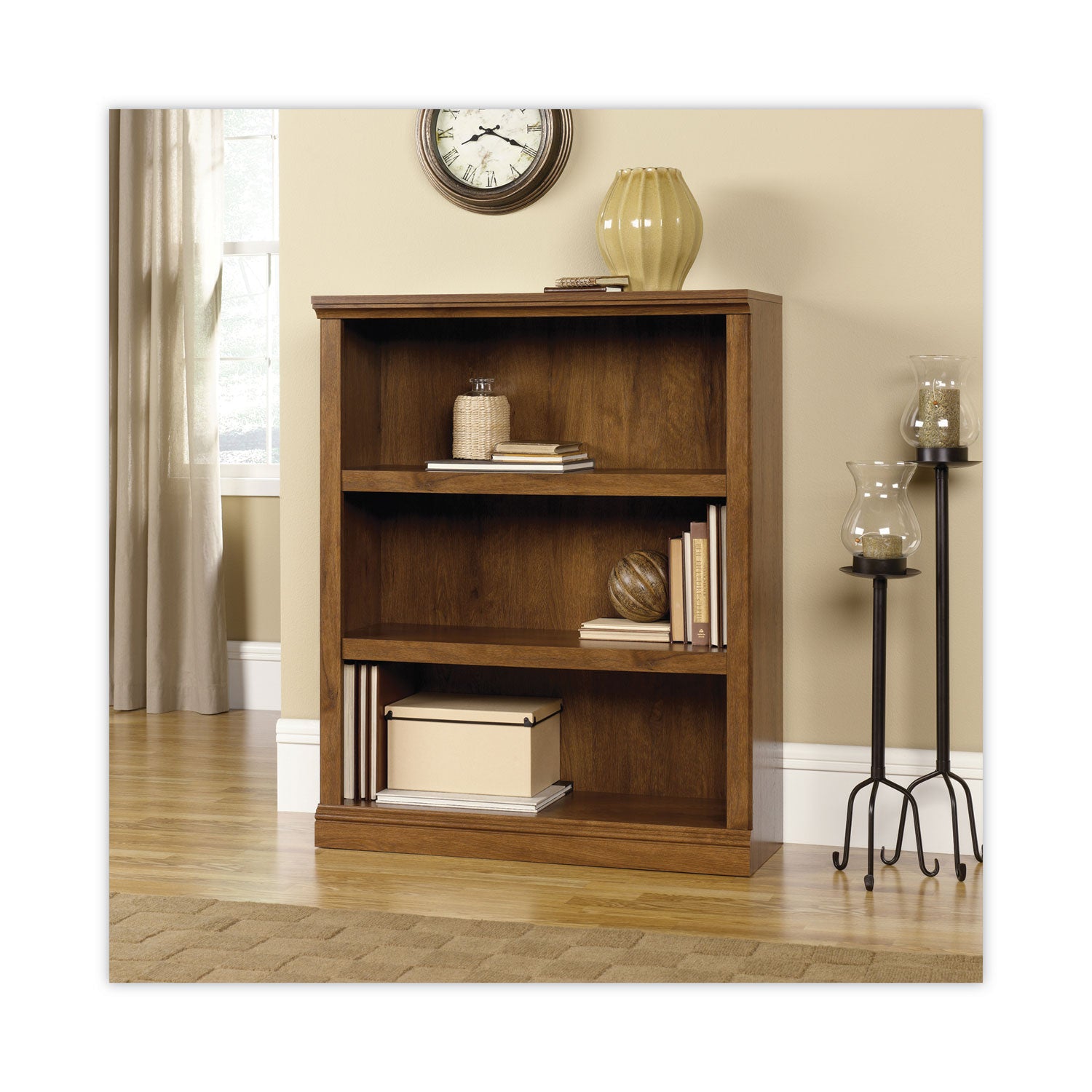 Sauder® Select Collection Bookcase, Three-Shelf, 35.27w x 13.3d x 43.78h, Oiled Brown