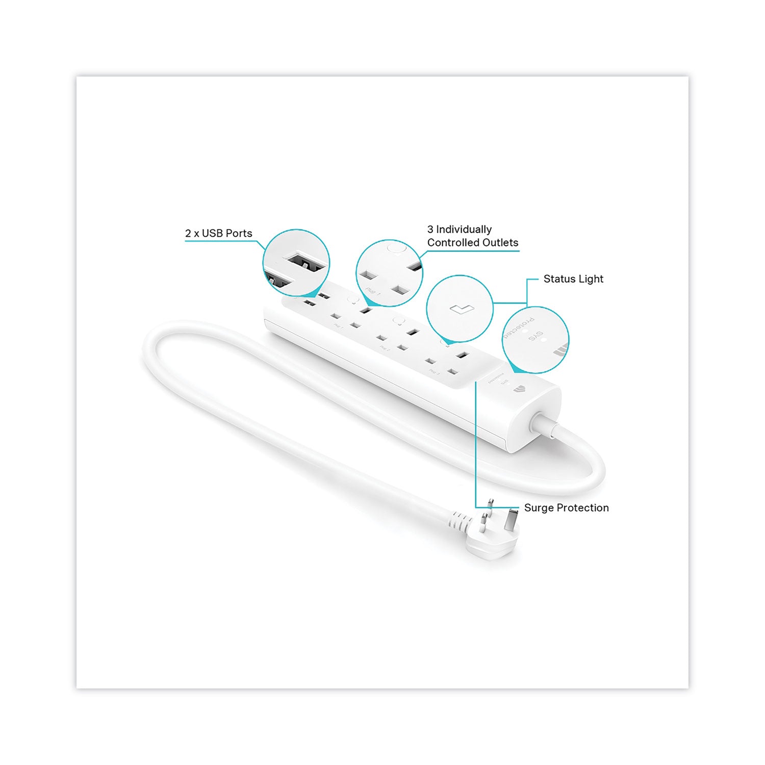 TP-Link Kasa Smart WiFi 3-Outlet Power Strip, 3 AC Outlets/2 USB Ports, White