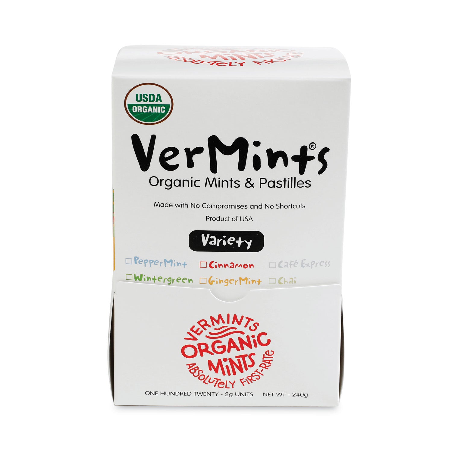 VerMints® VerMints Organic Mints/Pastilles, Assorted Flavors, 2 Mints/0.7 oz Individually Wrapped, 120/Box