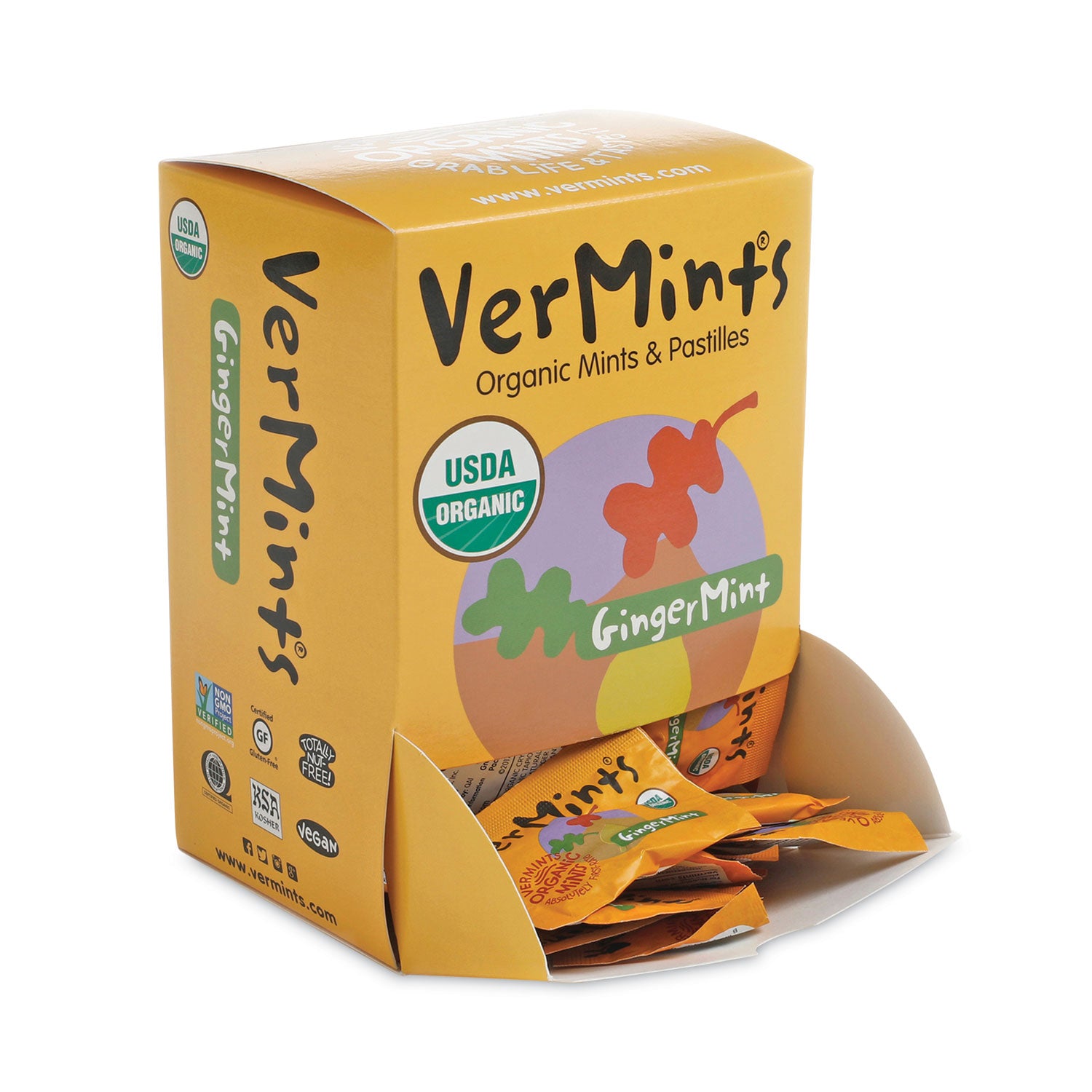 VerMints® VerMints Organic Mints/Pastilles, Gingermint, 2 Mints/0.7 oz Individually Wrapped, 100/Box