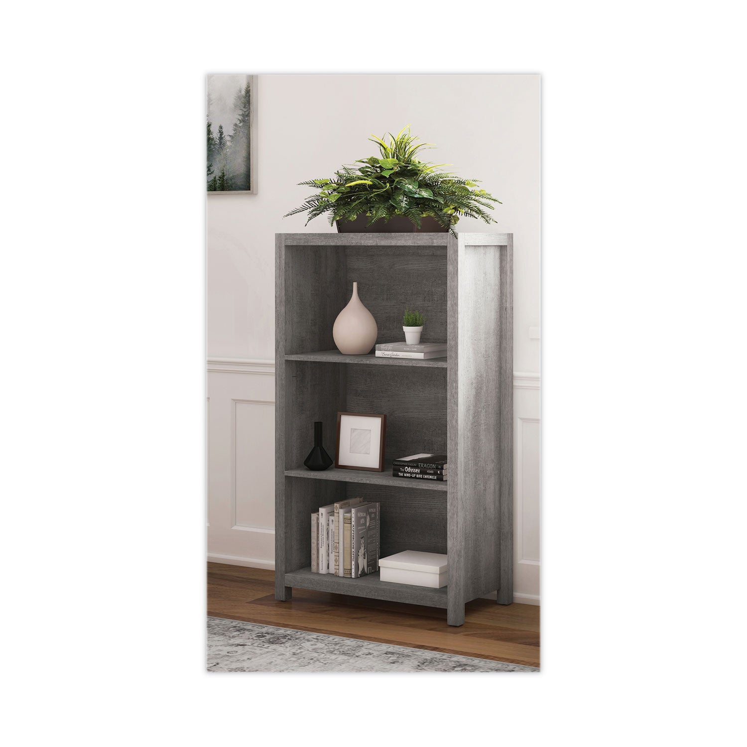 Whalen® Fallbrook Bookcase, Three-Shelf, 28w x 14d x 48.25h, Smoked Ash/Rustic Warm Gray