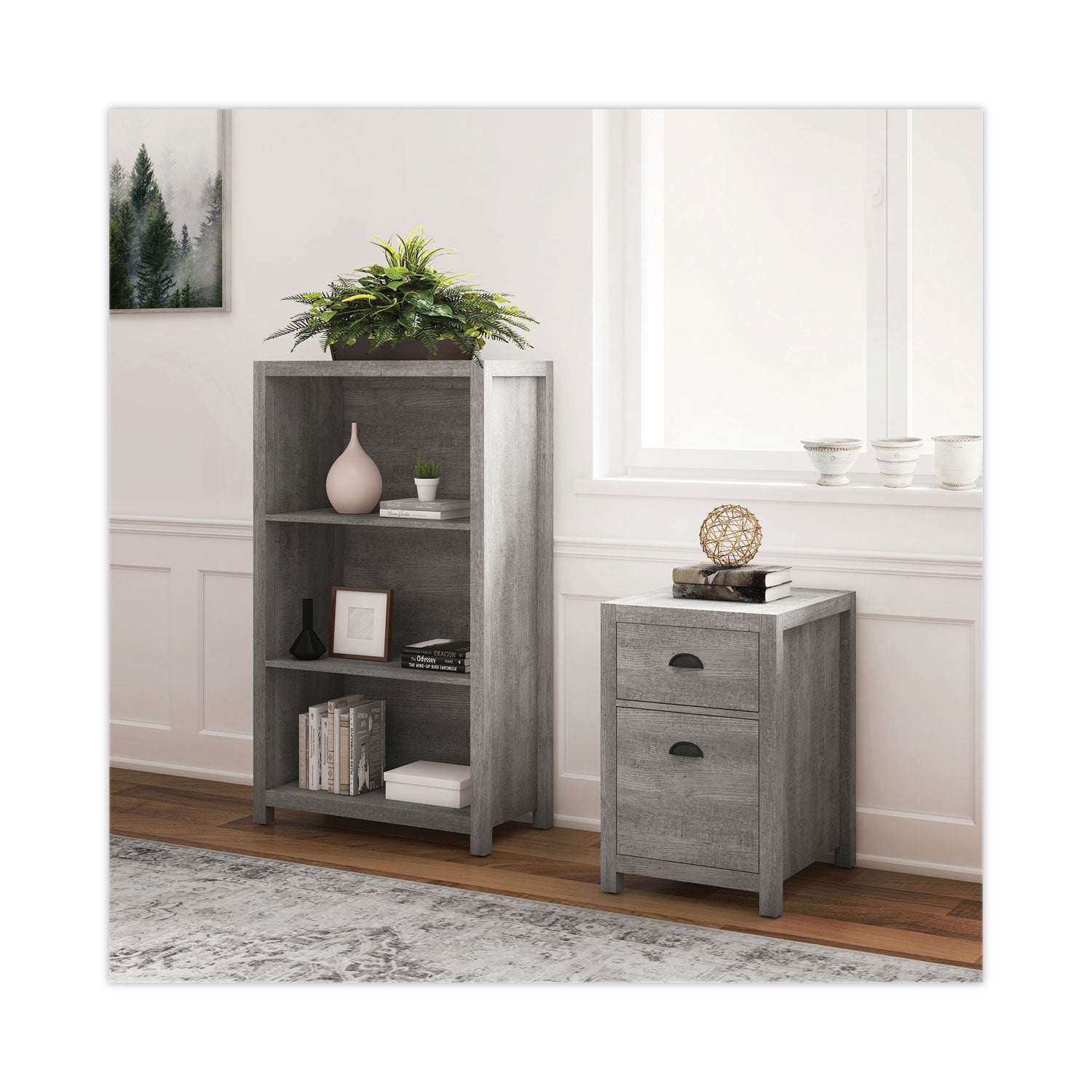 Whalen® Fallbrook Bookcase, Three-Shelf, 28w x 14d x 48.25h, Smoked Ash/Rustic Warm Gray