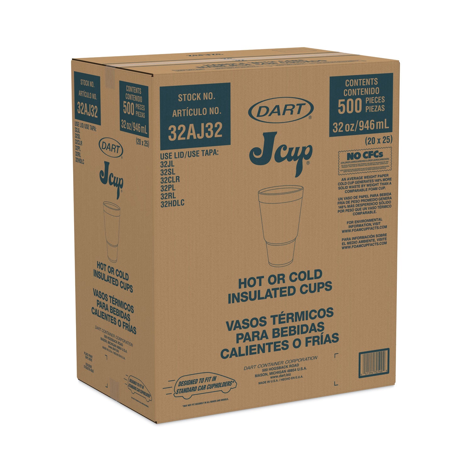 Foam Drink Cups, 32 oz, Tapered Bottom, White, 25/Bag, 20 Bags/Carton Dart® Flipcost