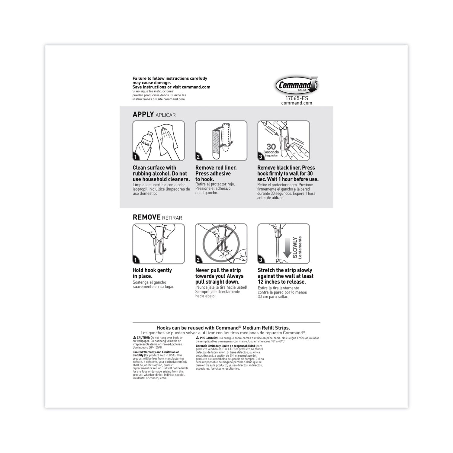 Command™ General Purpose Hooks, Medium, Metal, White, 2 lb Capacity, 35 Hooks and 40 Strips/Pack