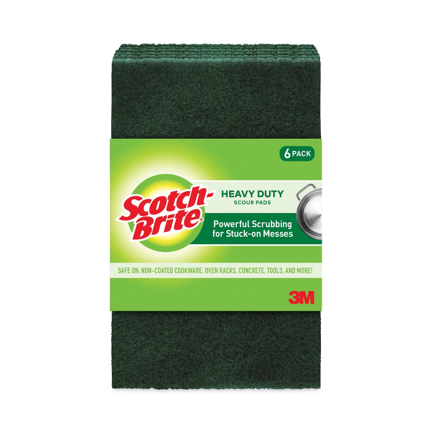 Scotch-Brite® Heavy-Duty Scouring Pad, 3.8 x 6, Green, 5/Carton