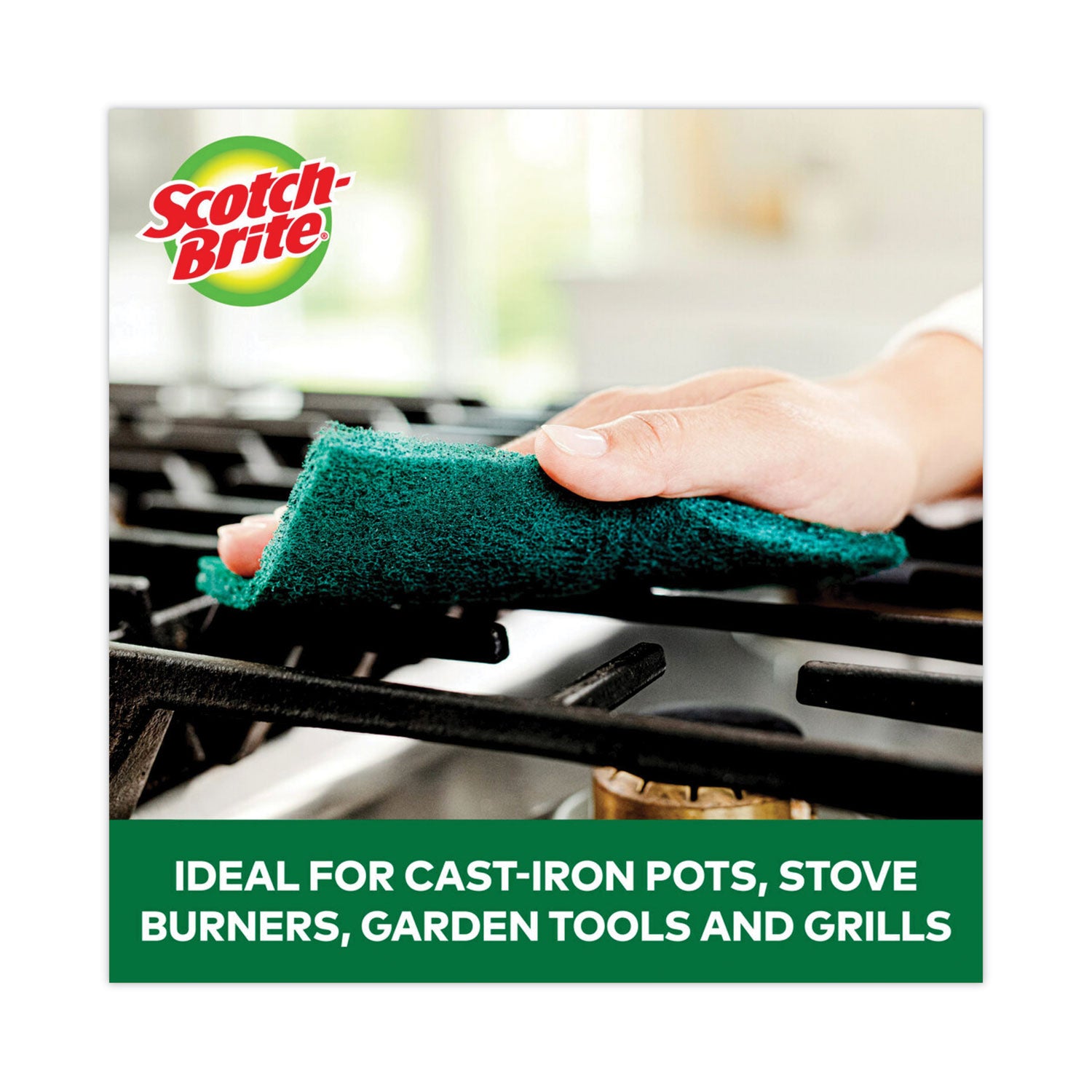 Scotch-Brite® Heavy-Duty Scouring Pad, 3.8 x 6, Green, 5/Carton