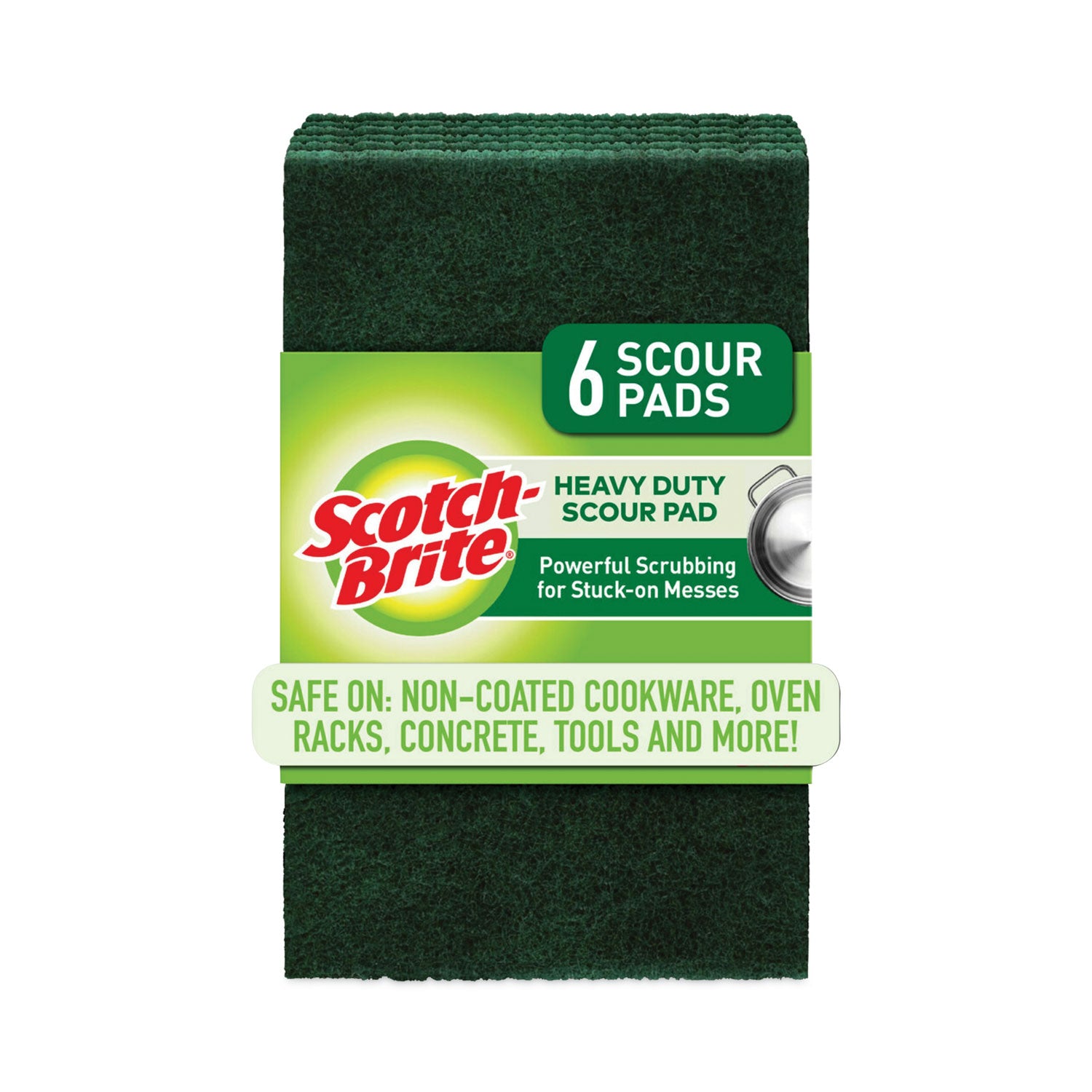 Heavy-Duty Scouring Pad, 3.8 x 6, Green, 5/Carton