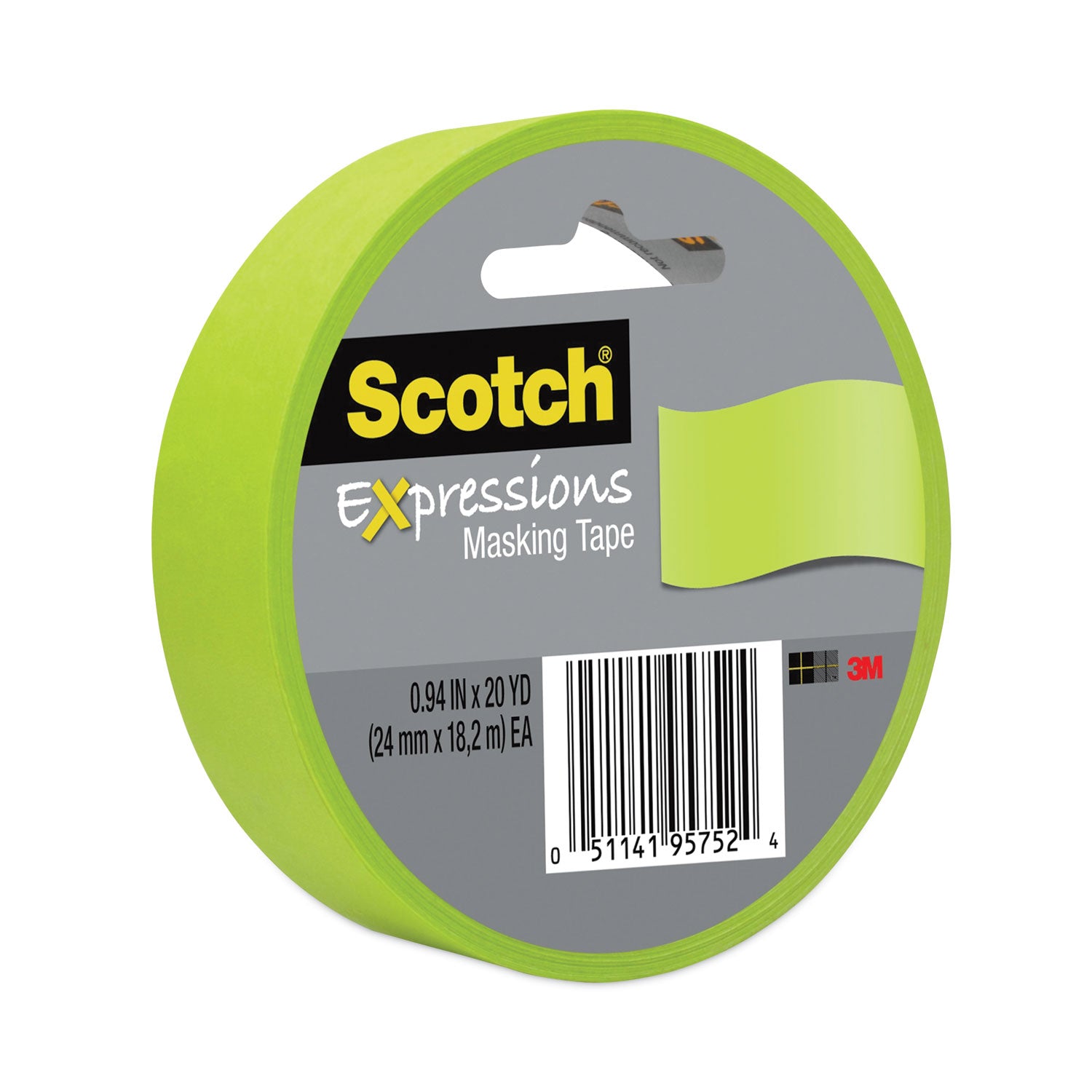 Expressions Masking Tape, 3" Core, 0.94" x 20 yds, Lemon Lime