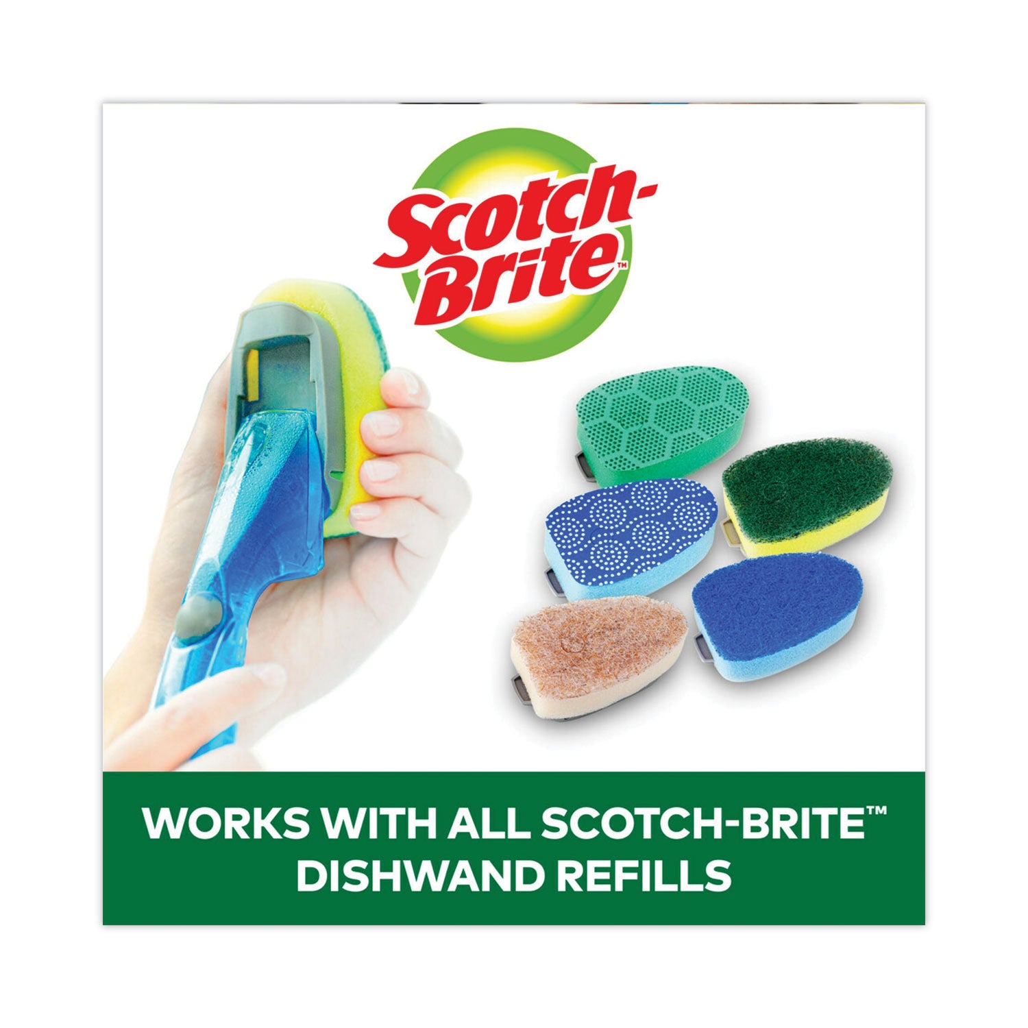 Scotch-Brite® Soap-Dispensing Dishwand, 2.5 X 9.5, Yellow/green