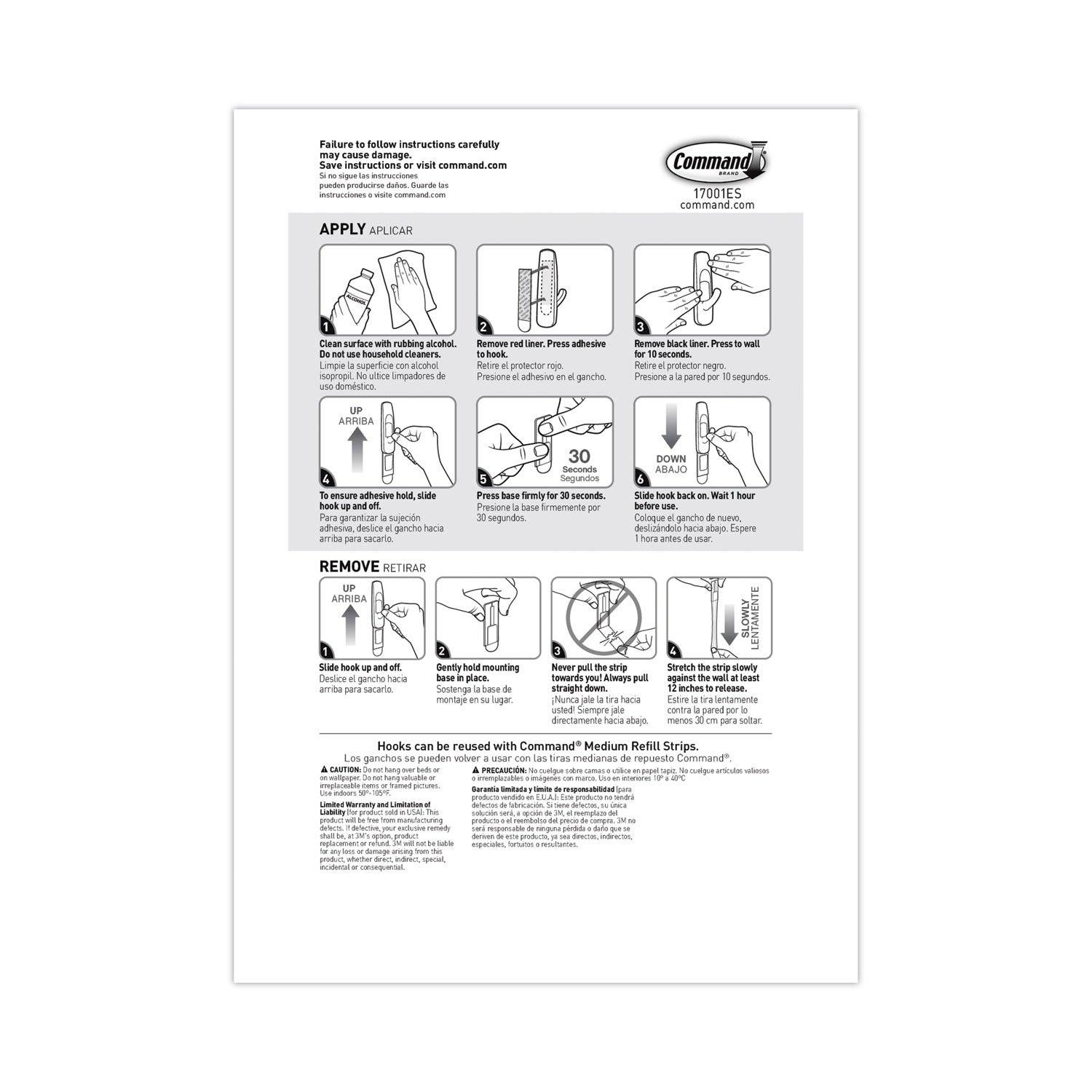 Command™ General Purpose Hooks, Medium, Plastic, White, 3 lb Capacity, 37 Hooks and 48 Strips/Pack