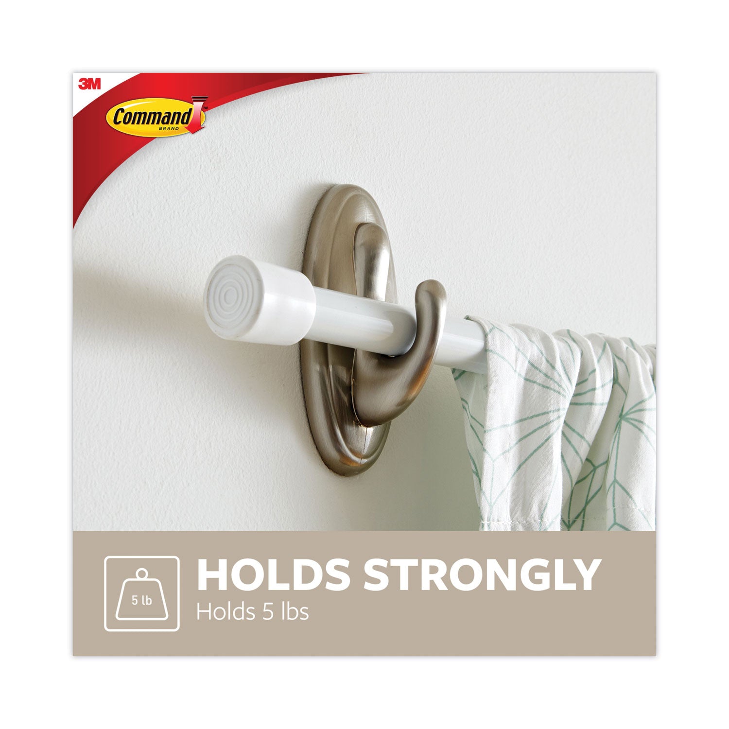 Command™ Decorative Hooks, Traditional, Large, Metal, Brushed Nickel, 5 lb Capacity, 2 Hooks and 4 Strips/Pack