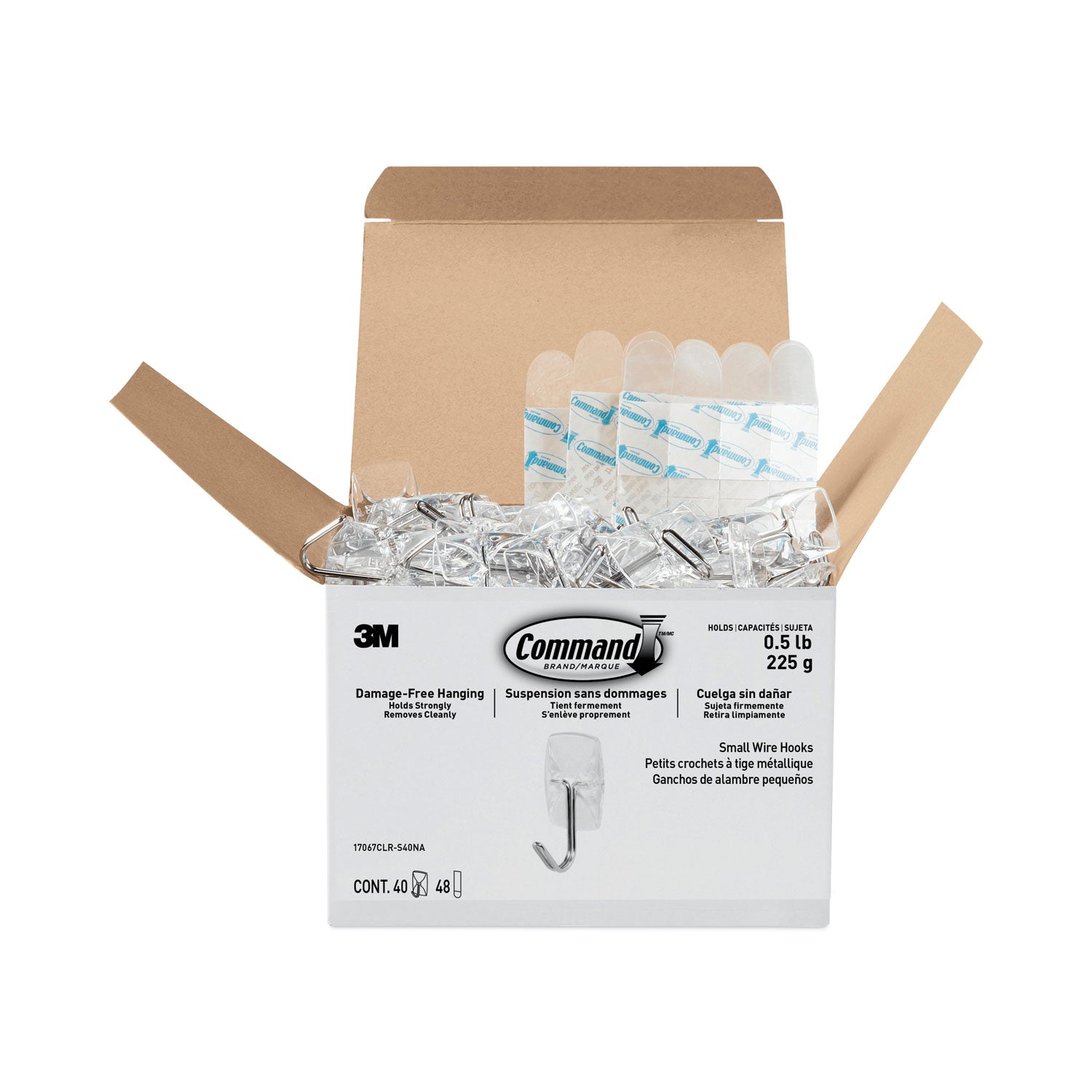 Command™ Clear Hooks and Strips, Small, Plastic/Metal, 0.5 lb Capacity, 40 Hooks and 48 Strips/Pack