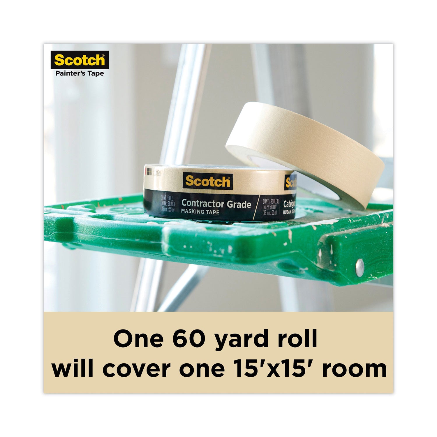 Scotch® Commercial-Grade Masking Tape for Production Painting, 3" Core, 0.94" x 60 yds, Natural