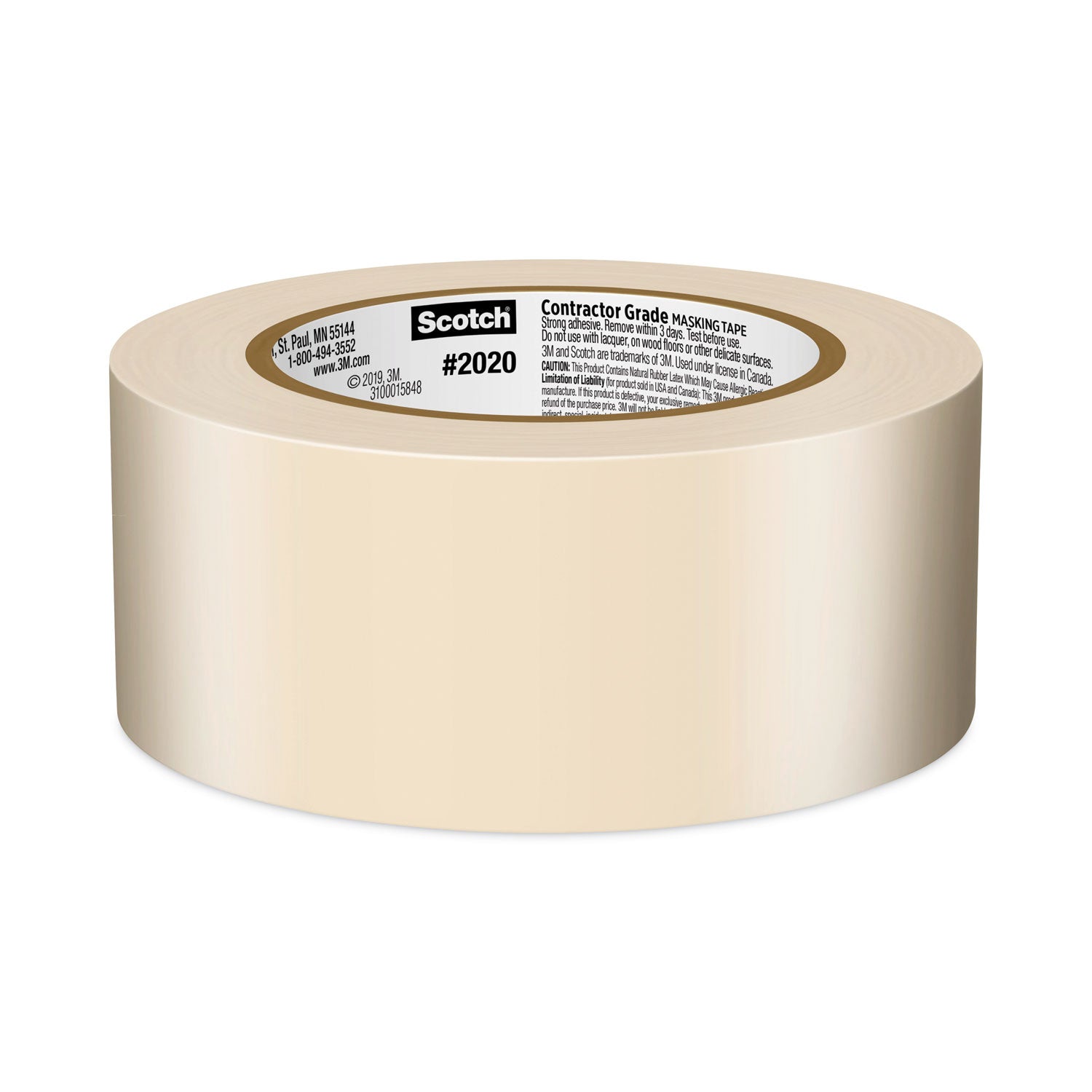 Scotch® Commercial-Grade Masking Tape for Production Painting, 3" Core, 1.88" x 60 yds, Natural