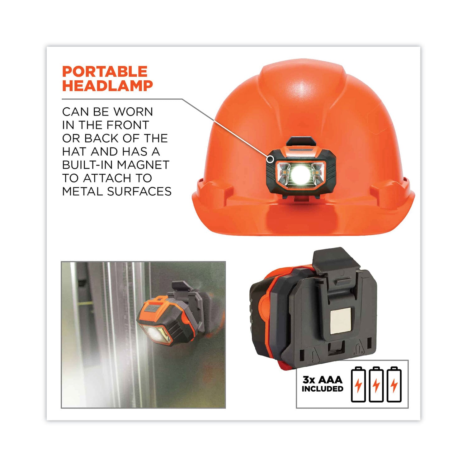 Ergodyne® Skullerz 8970LED Class E Hard Hat Cap Style with LED Light, Orange