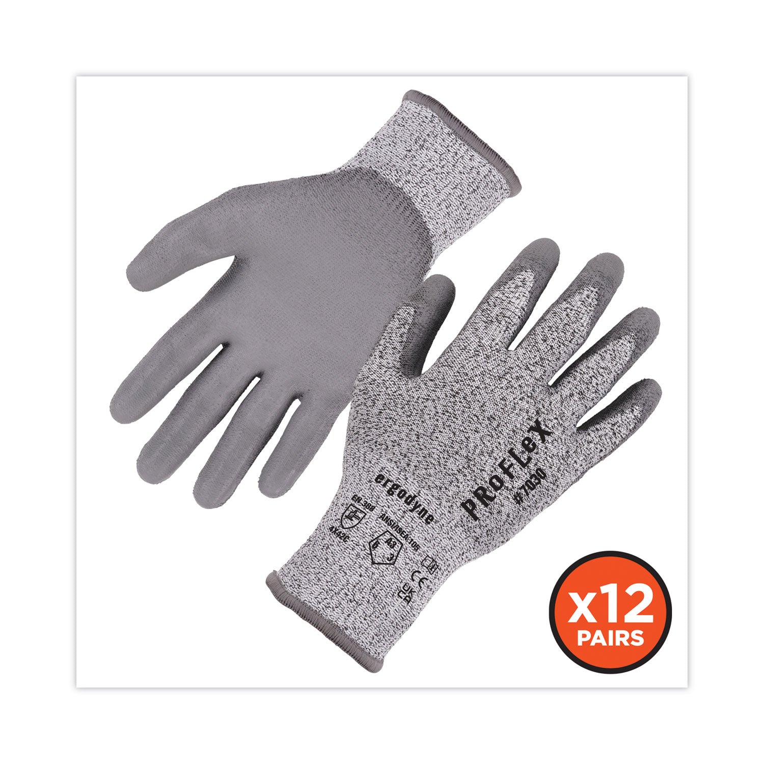 Ergodyne® ProFlex 7030 ANSI A3 PU Coated CR Gloves, Gray, Medium, 12 Pairs/Pack