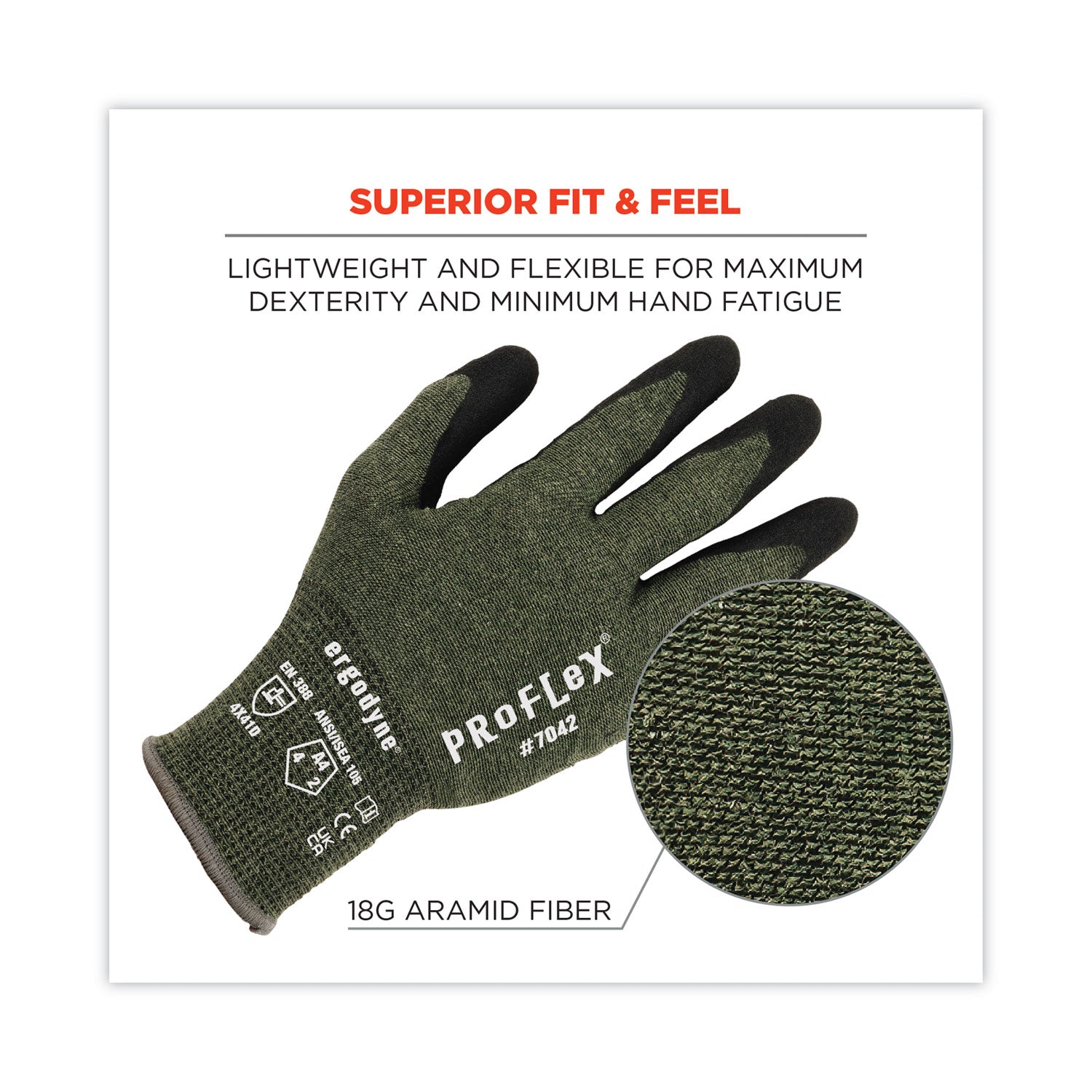 Ergodyne® ProFlex 7042 ANSI A4 Nitrile-Coated CR Gloves, Green, Medium, Pair