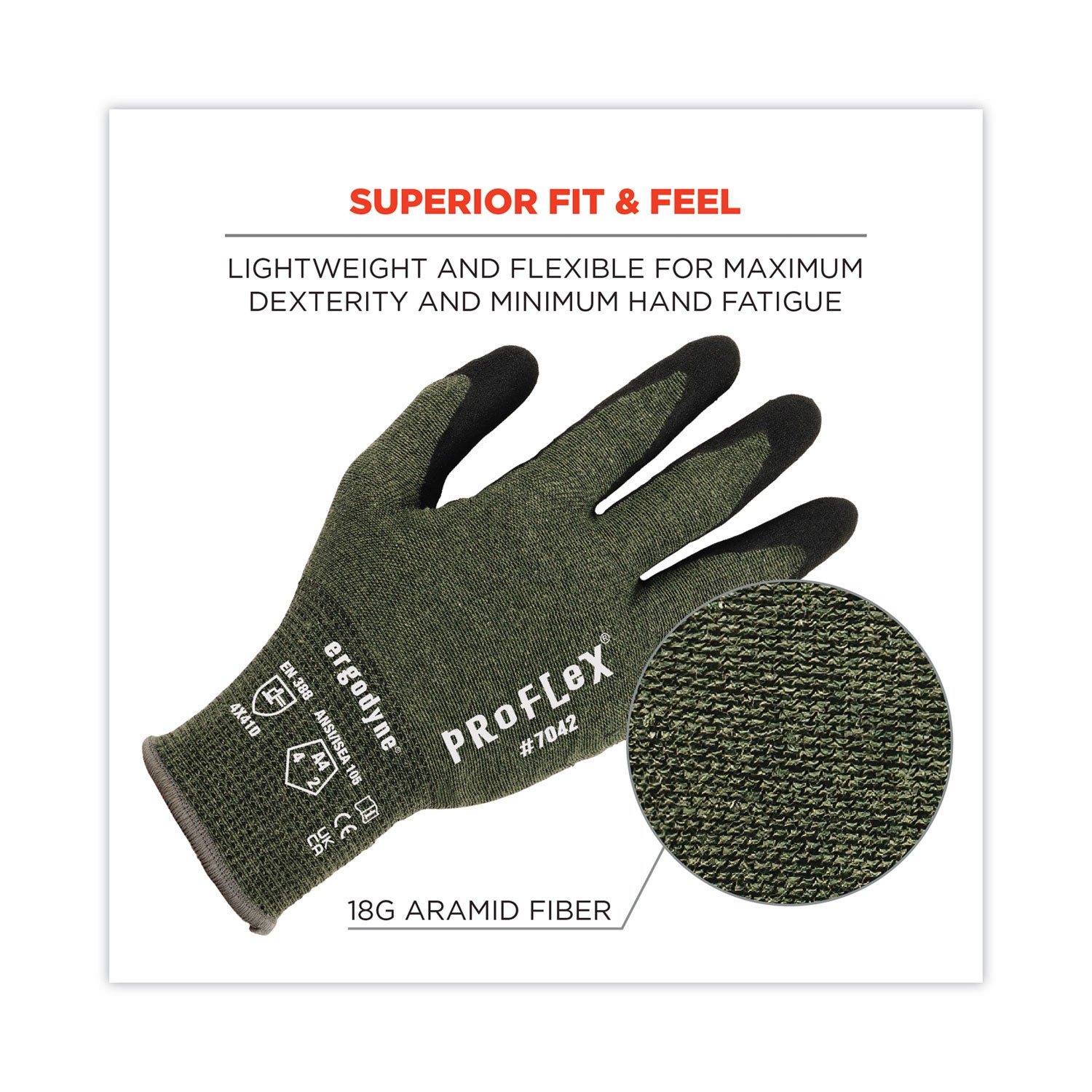 Ergodyne® ProFlex 7042 ANSI A4 Nitrile-Coated CR Gloves, Green, X-Large, Pair