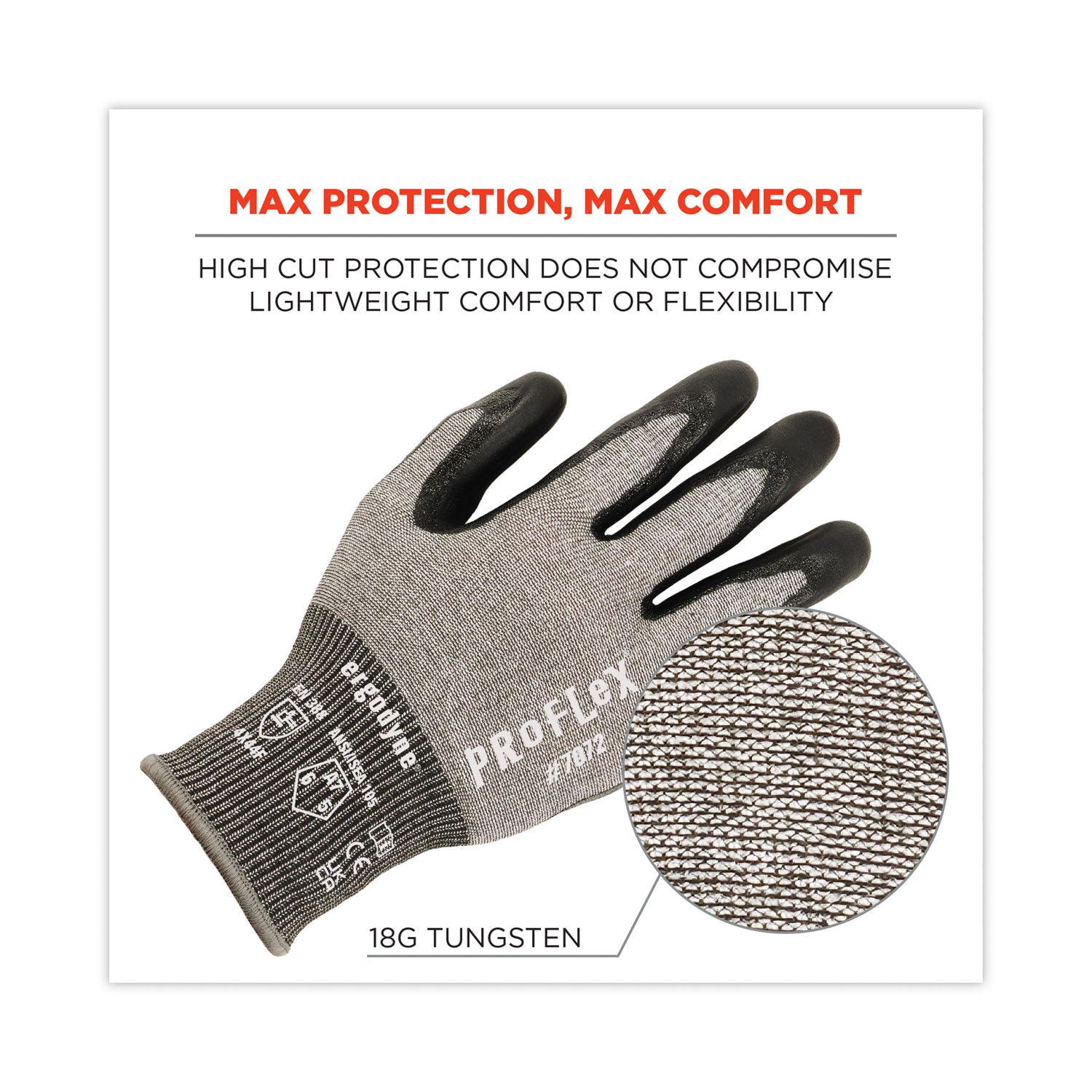 Ergodyne® ProFlex 7072 ANSI A7 Nitrile-Coated CR Gloves, Gray, Large, Pair