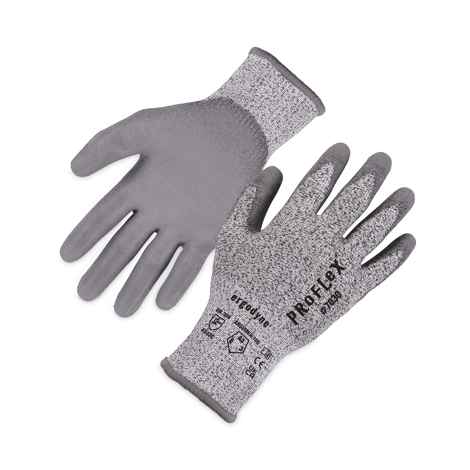 ProFlex 7030 ANSI A3 PU Coated CR Gloves, Gray, Medium, 12 Pairs/Pack