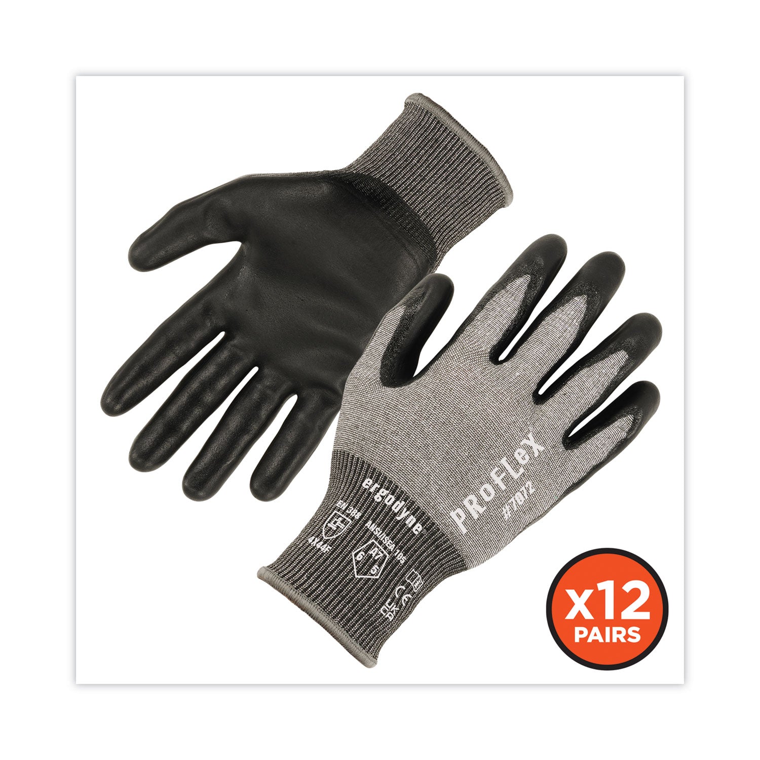 Ergodyne® ProFlex 7072 ANSI A7 Nitrile-Coated CR Gloves, Gray, X-Large, 12/Pairs/Pack